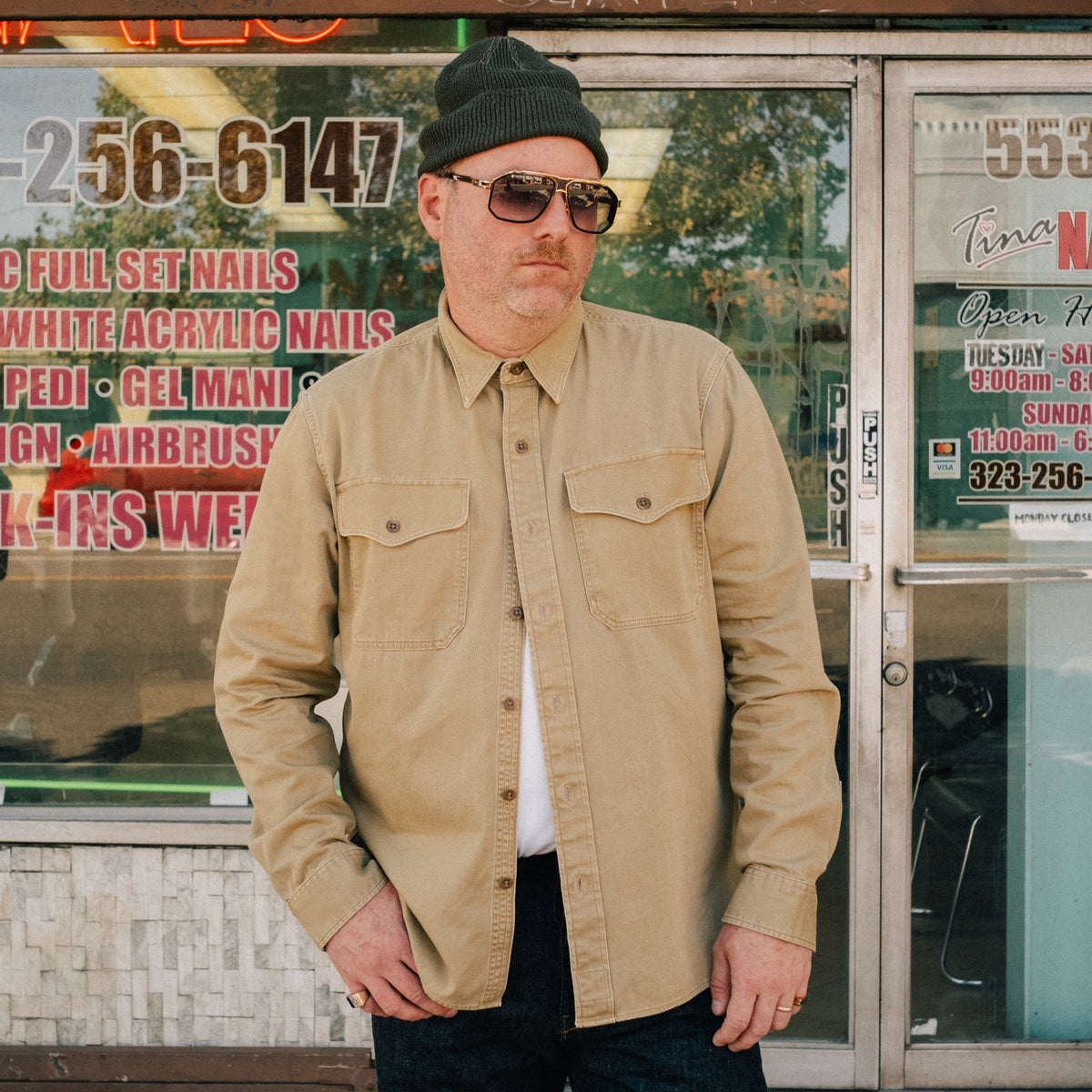 RRL Twill Officer's Workshirt Faded Tan
