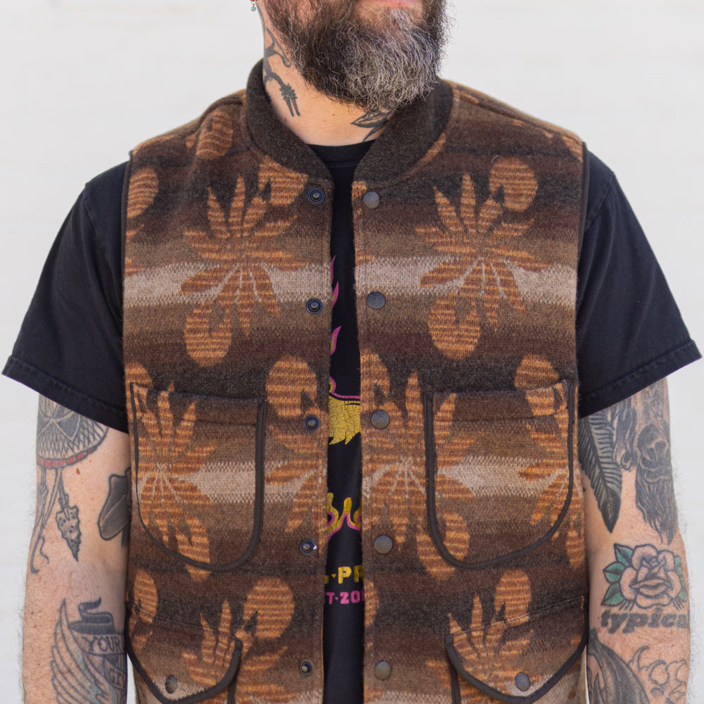 RRL Wool-Cashmere Snap-Front Sweater Vest Brown Multi FINAL SALE