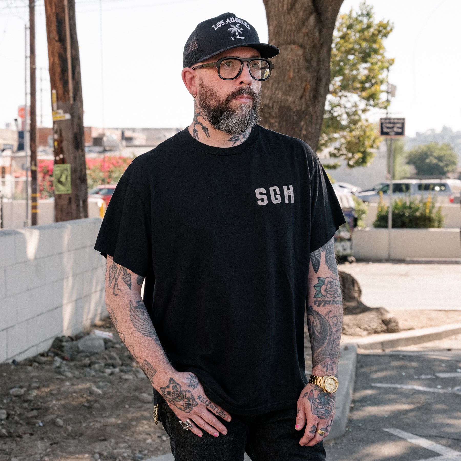 Schaeffer's Garment Hotel Cycle Varsity Drop Shoulder Raw Sleeve Tee Black