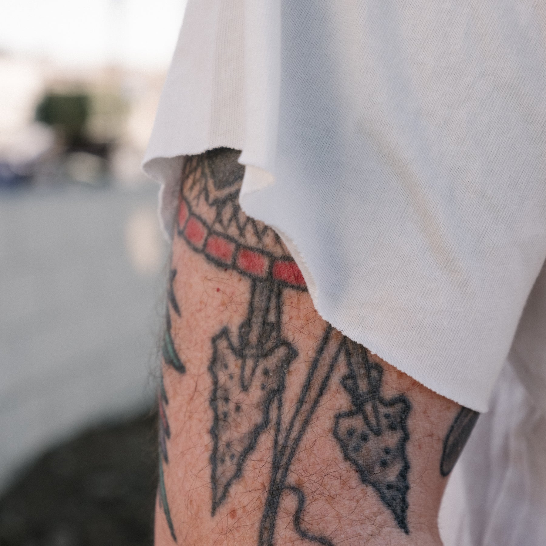 Schaeffer's Garment Hotel Cycle Varsity Drop Shoulder Raw Edge Tee White