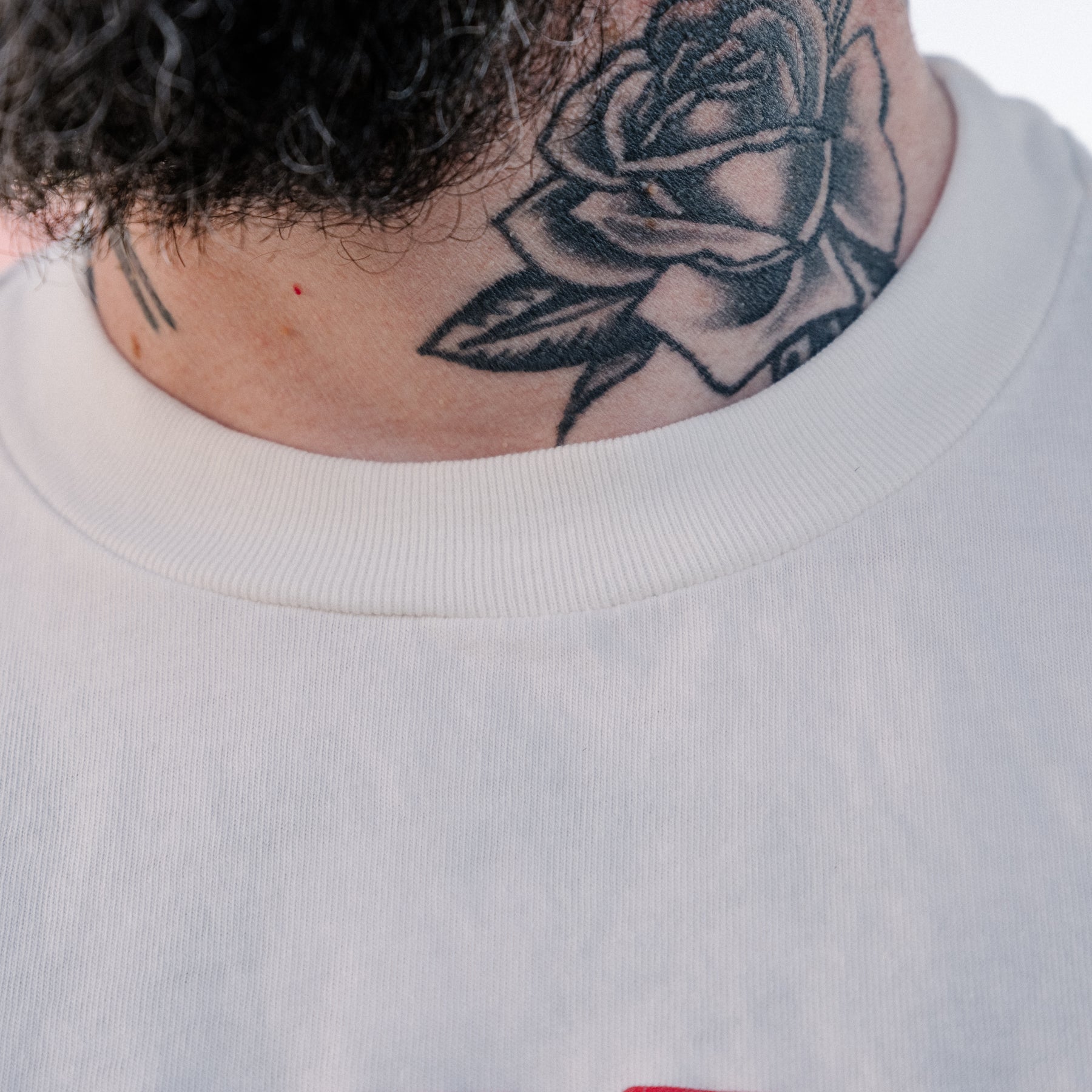 Schaeffer's Garment Hotel Cycle Varsity Drop Shoulder Raw Edge Tee White