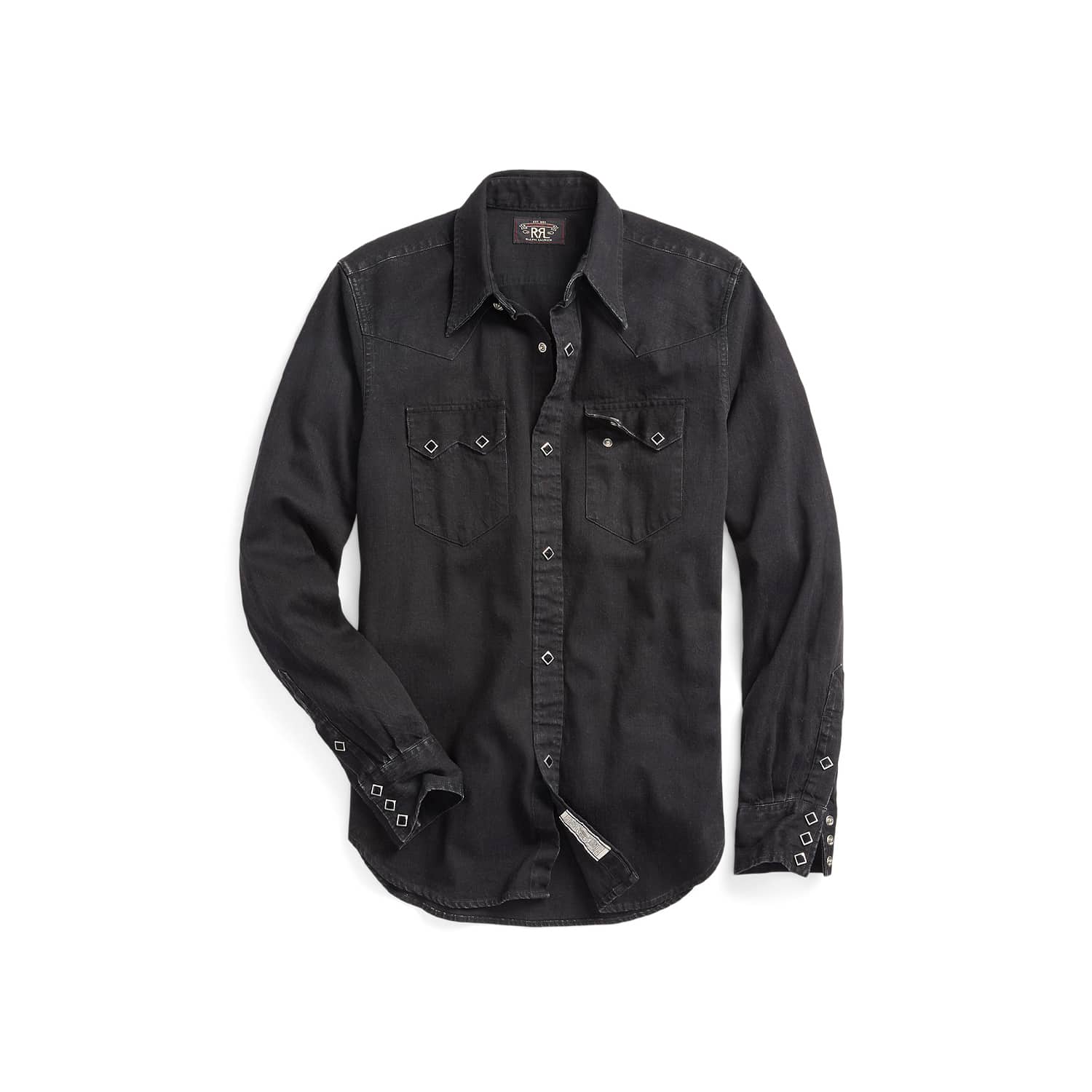 Slim Fit Denim Western Shirt Black