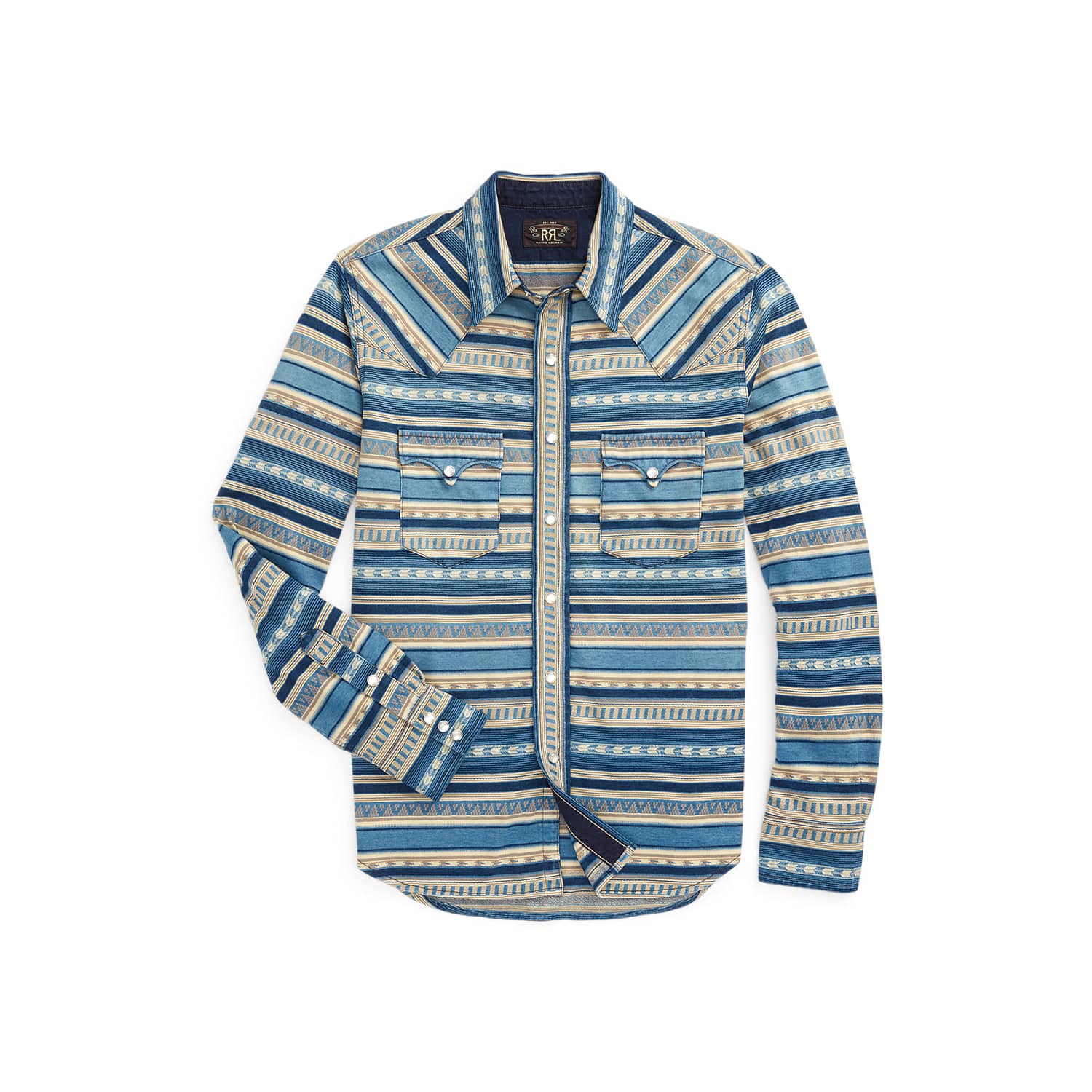 Slim Fit Indigo Jacquard Western Shirt Indigo/Cream