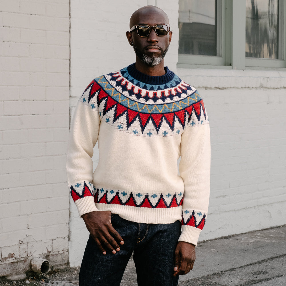 Stevenson Overall Co. Geometric Alpine Sweater Off White FINAL SALE