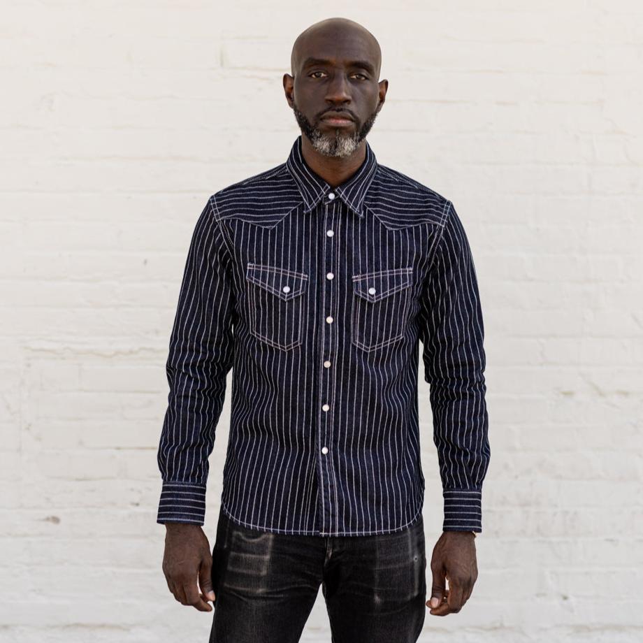 The Flat Head FN-SDW-701L 10oz Wabash Western Shirt Blue