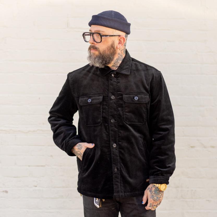 The Flat Head FN-OJ-C013 Corduroy Shirt Jacket Black FINAL SALE