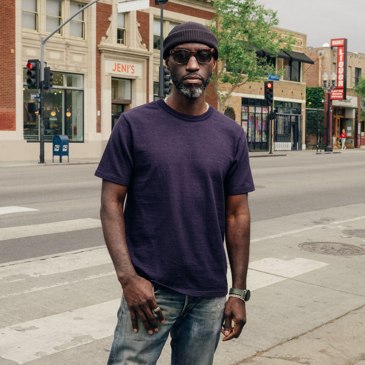 UES No. 8 Slub Nep Short Sleeve T-Shirt Navy