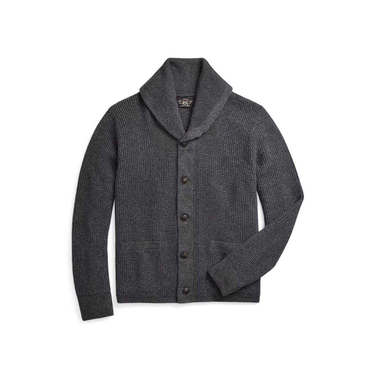 RRL Waffle-Knit Cashmere Shawl Cardigan Dark Grey Heather