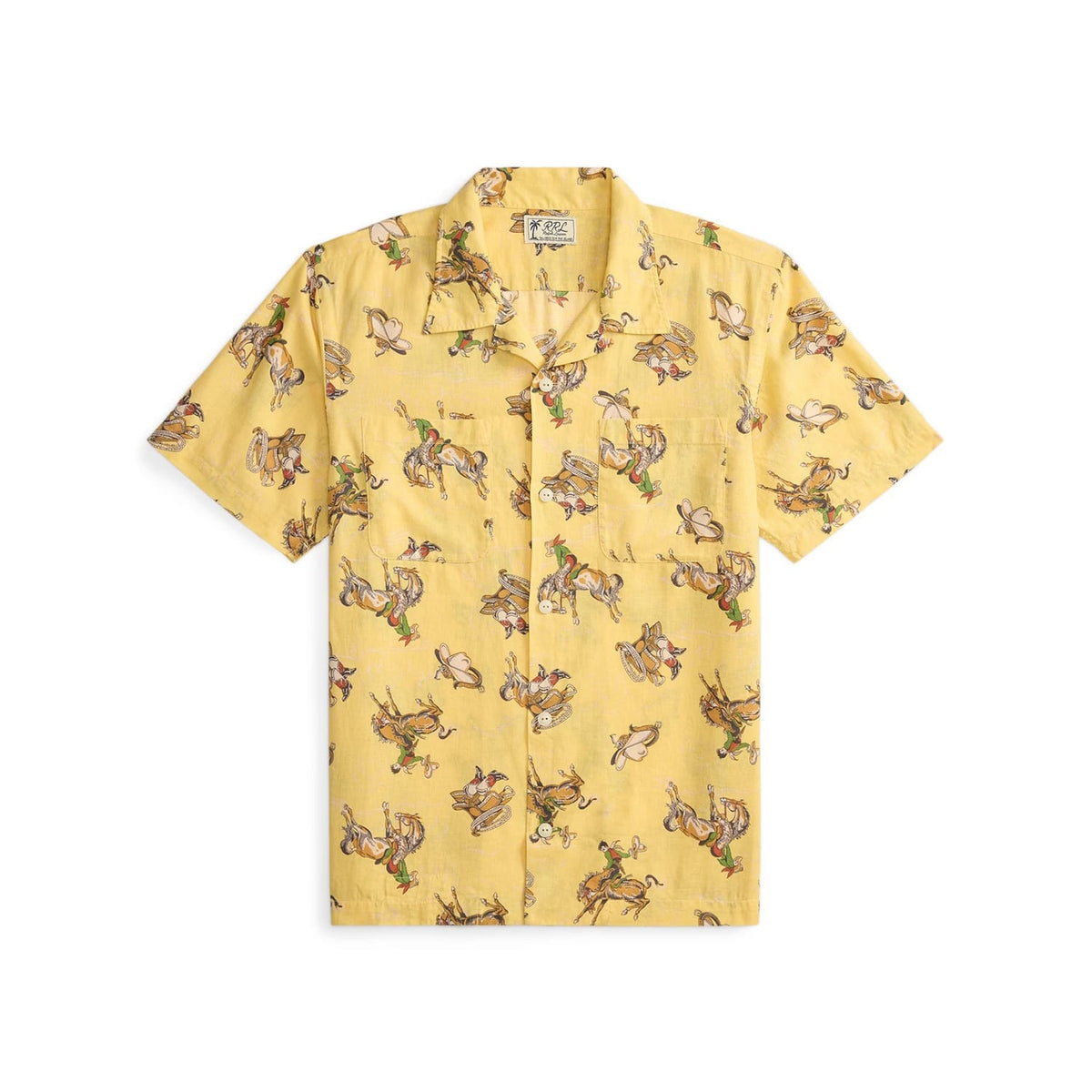 RRL Western-Print Linen-Cotton Camp Shirt Yellow Multi