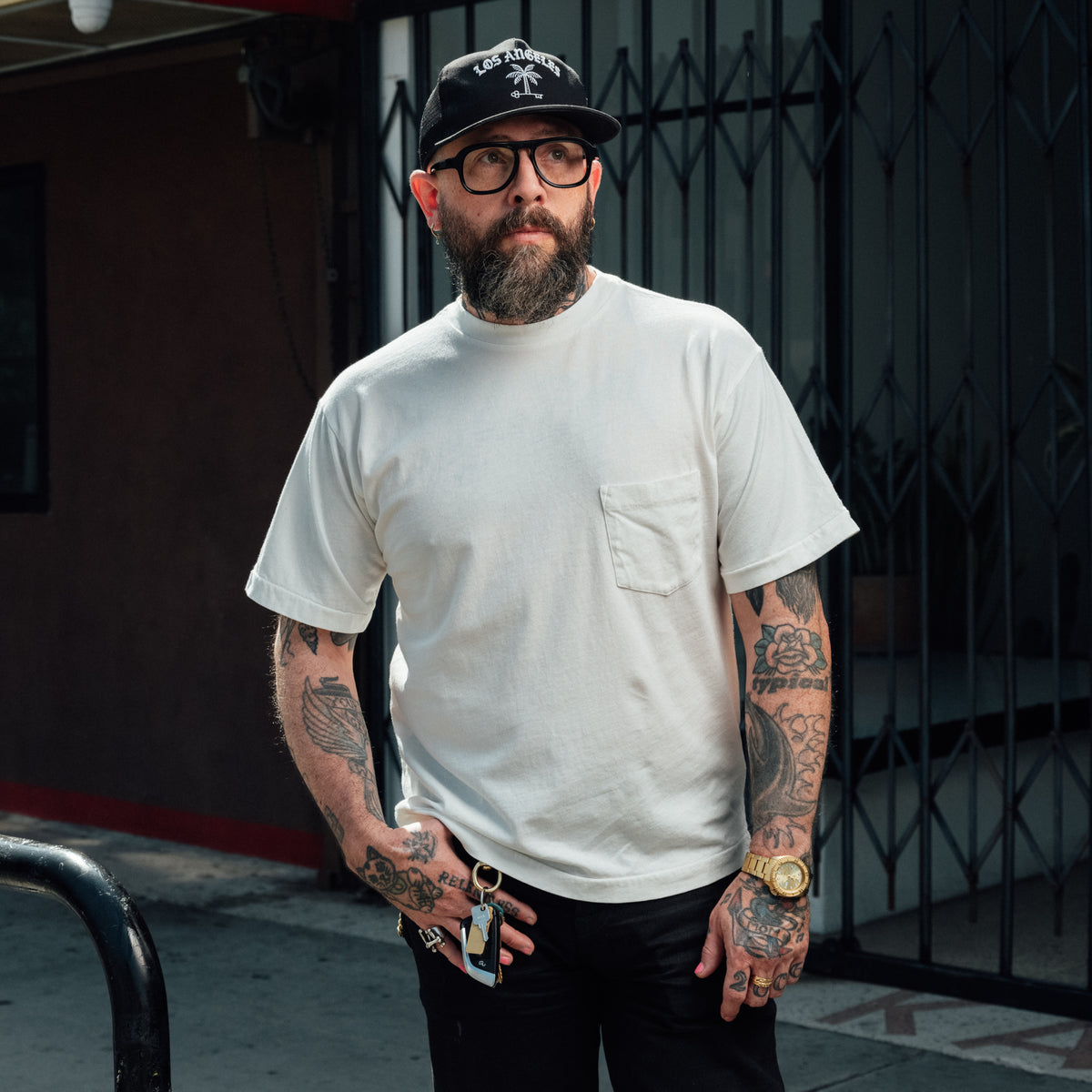 All-Time High Single Stitch Pocket Tee Washed White