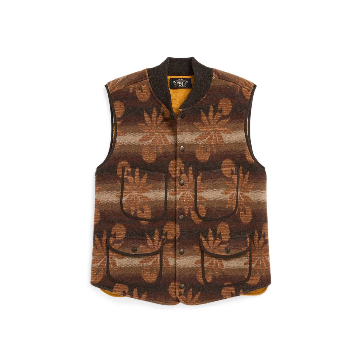 RRL Wool-Cashmere Snap-Front Sweater Vest Brown Multi FINAL SALE
