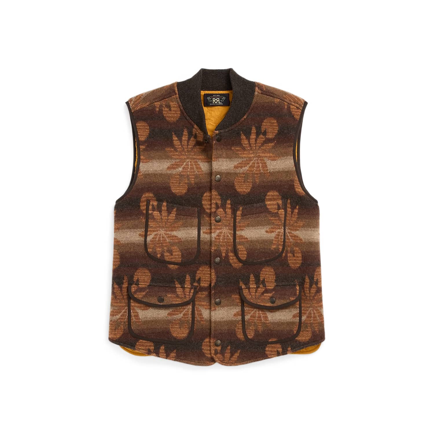 RRL Wool-Cashmere Snap-Front Sweater Vest Brown Multi FINAL SALE