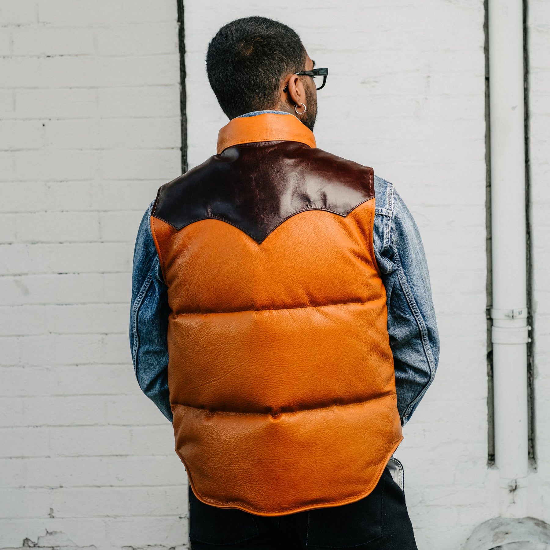 Y'2 Leather SV-01 Steer Oil & Horsehide Down Vest Camel/ Brown FINAL SALE