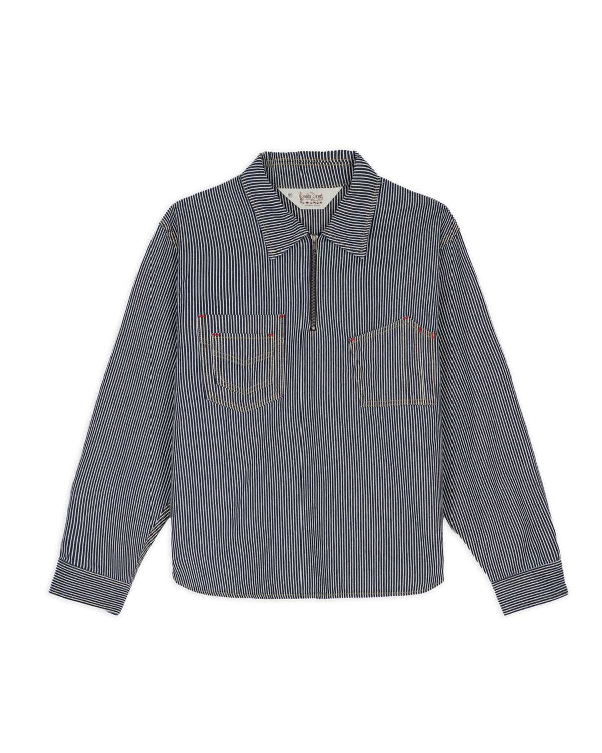 Brain Dead Hickory Stripe Half Zip Work Shirt Navy