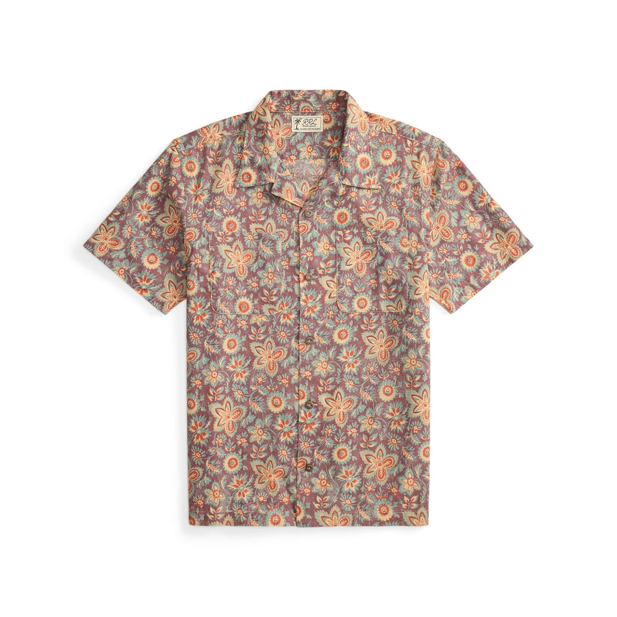 RRL Floral-Print Linen-Cotton Camp Shirt Blue/ Red Multi