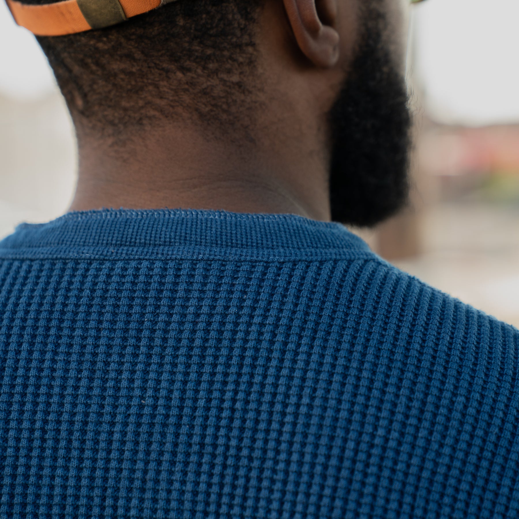 Iron Heart IHTL-1213-IND Waffle Knit Long Sleeved Thermal Henley Indigo Dyed