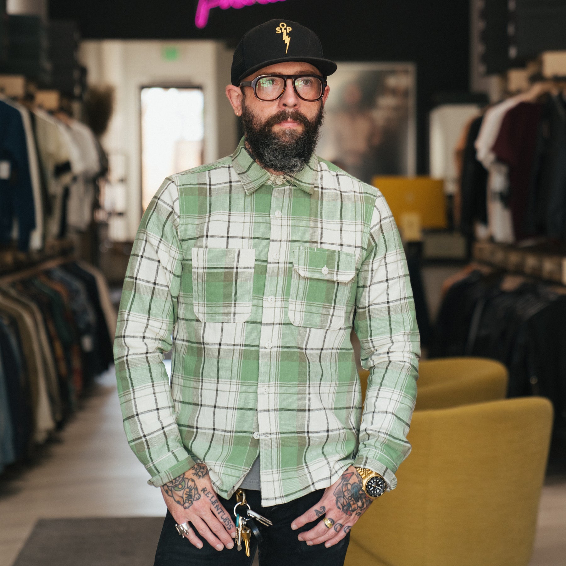 Rogue Territory Field Shirt Light Green Plaid FINAL SALE
