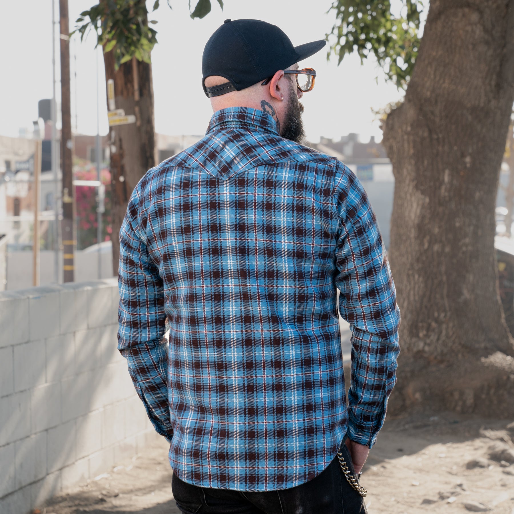 Iron Heart IHSH-333-SAX Ultra Heavy Flannel Blanket Check Western Shirt Sax Blue