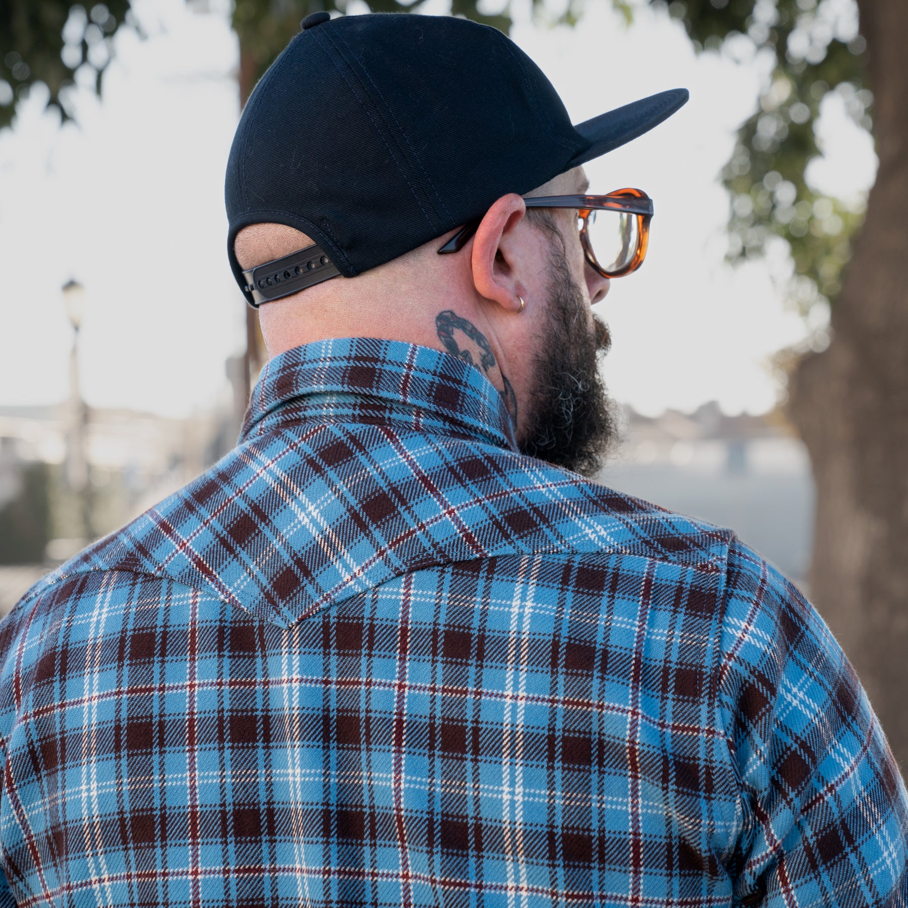 Iron Heart IHSH-333-SAX Ultra Heavy Flannel Blanket Check Western Shirt Sax Blue