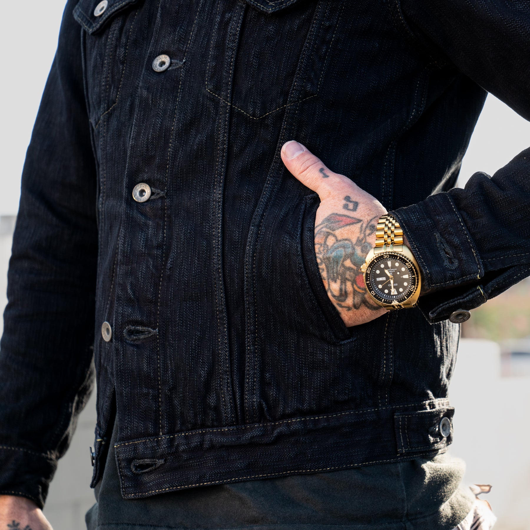 Iron Heart IH-526J-SLBod 16oz Slubby Selvedge Type III Denim Jacket Indigo Overdyed Black