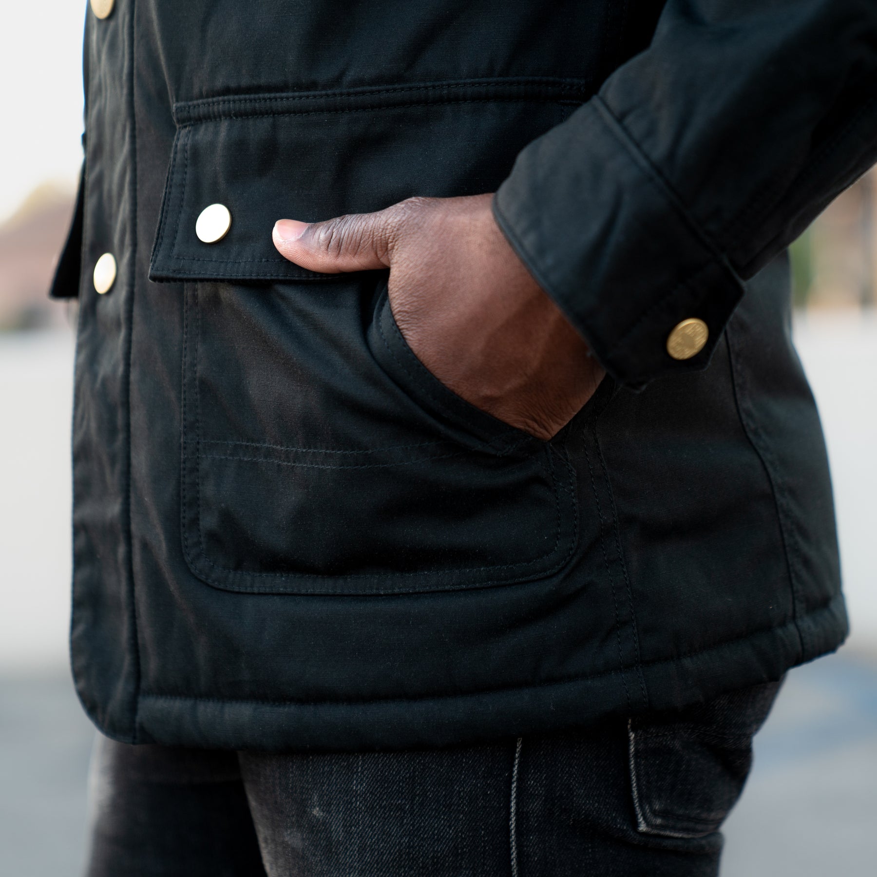 Iron Heart IHJ-114-BLK 7oz Oiled Cotton Chore Jacket Black