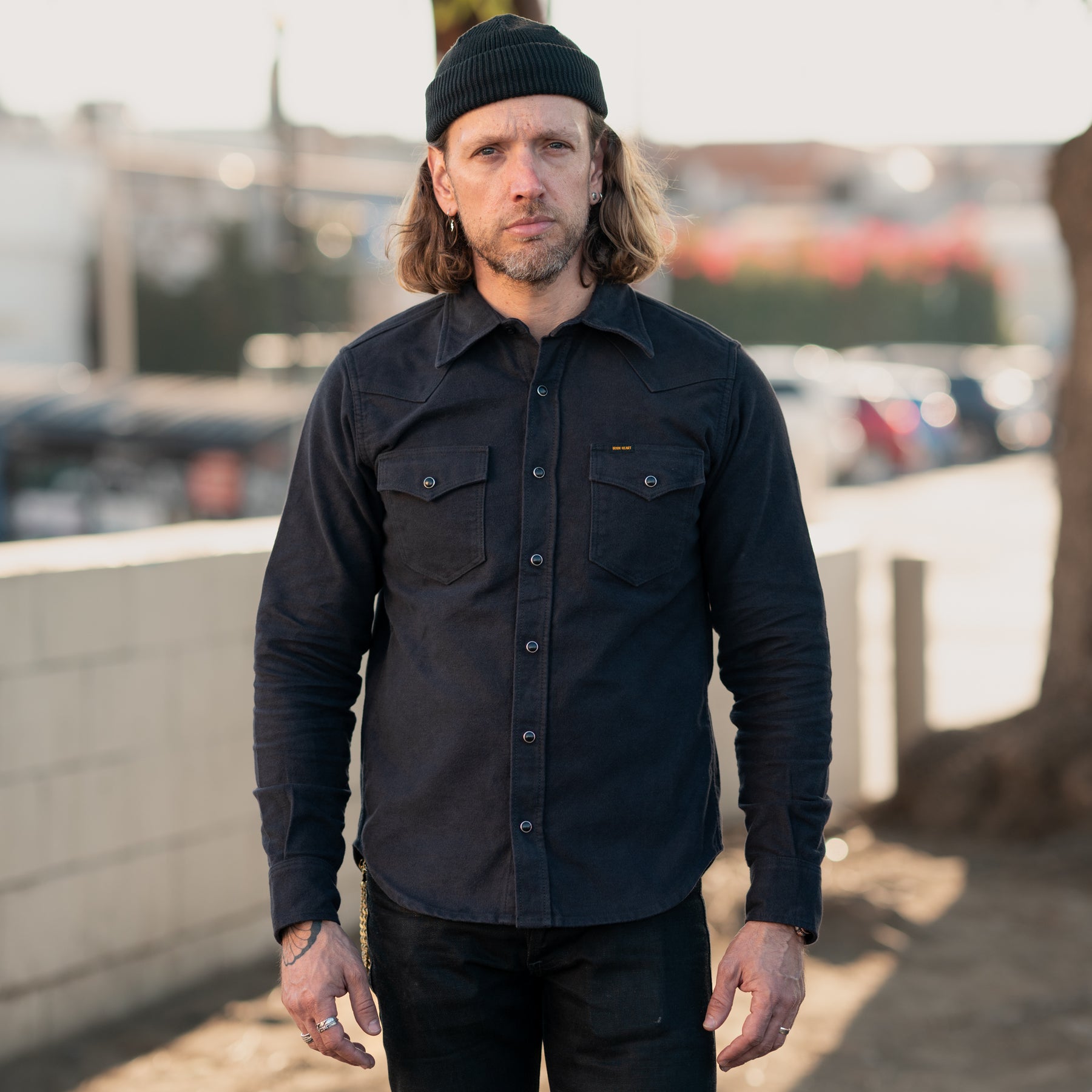Iron Heart IHSH-330-BLK 9oz Raised Whipcord Western Shirt Black