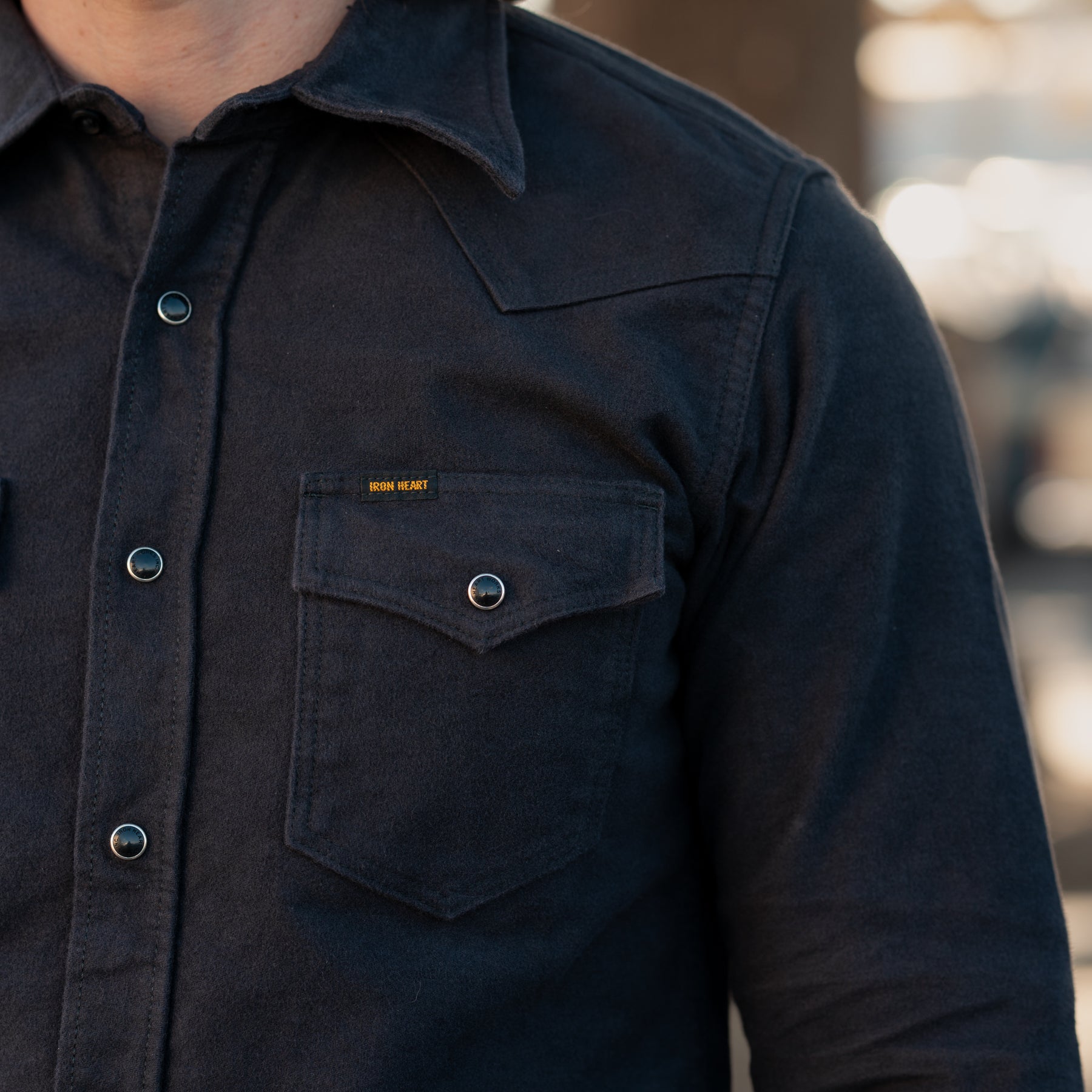 Iron Heart IHSH-330-BLK 9oz Raised Whipcord Western Shirt Black
