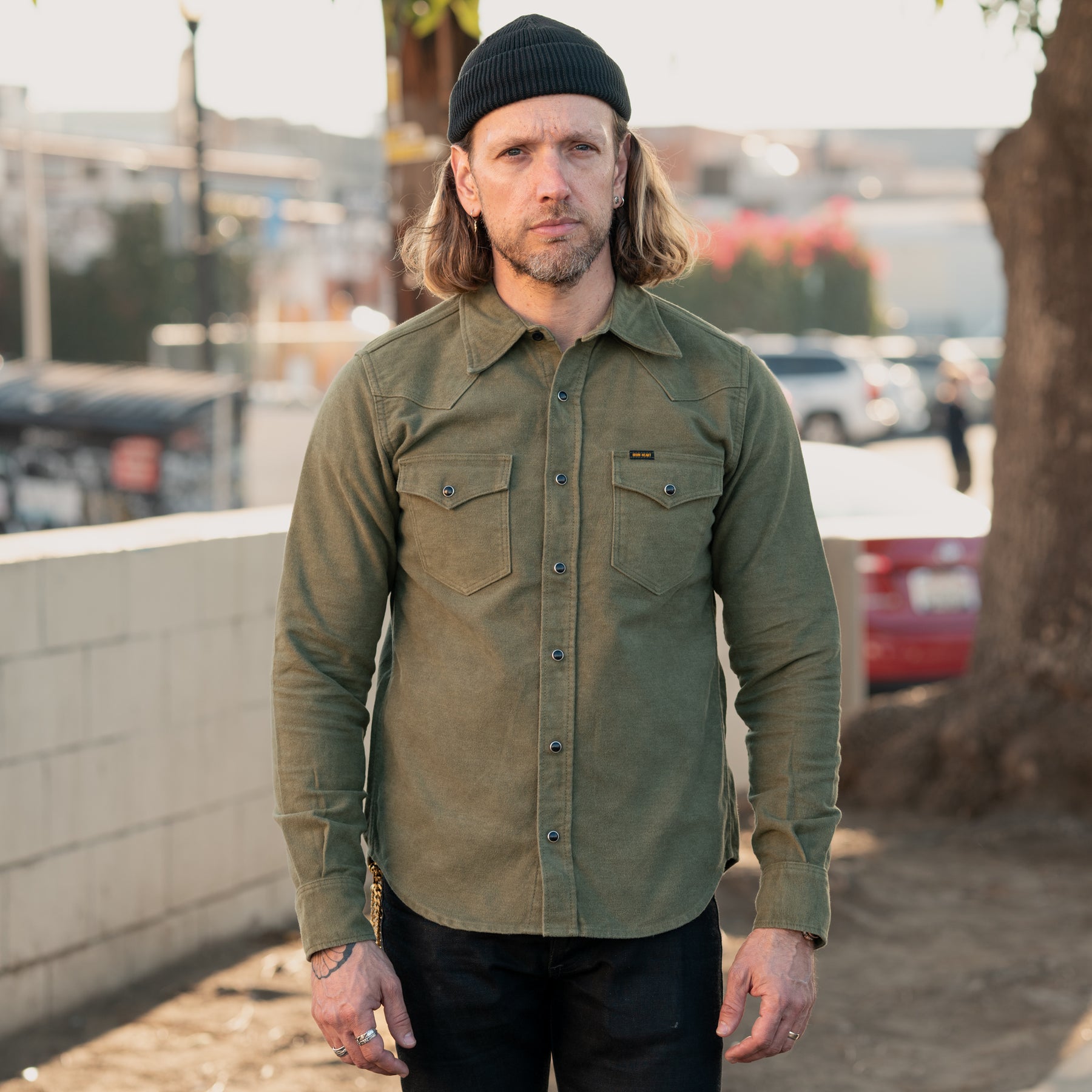 Iron Heart IHSH-330-ODG 9oz Raised Whipcord Western Shirt Olive