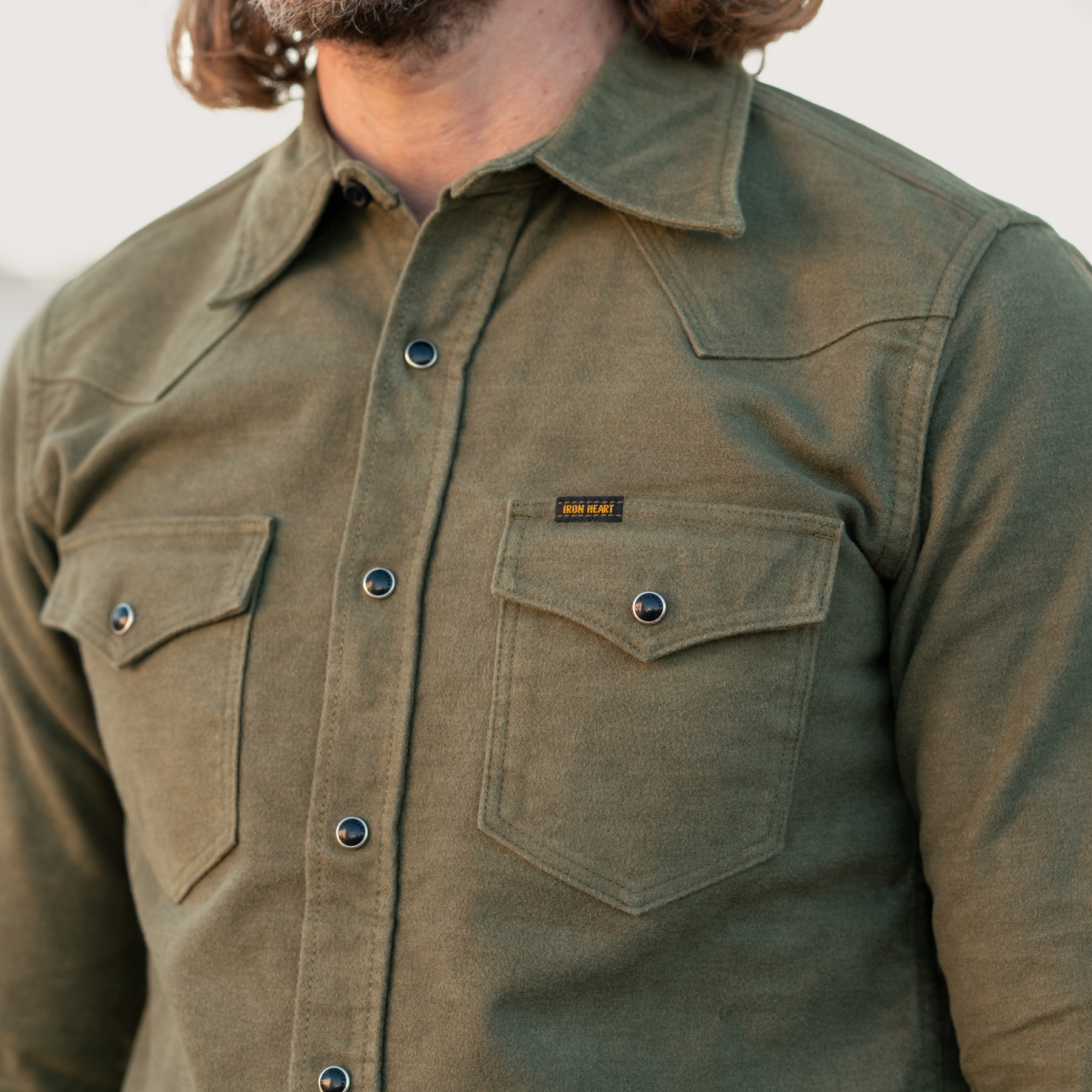 Iron Heart IHSH-330-ODG 9oz Raised Whipcord Western Shirt Olive