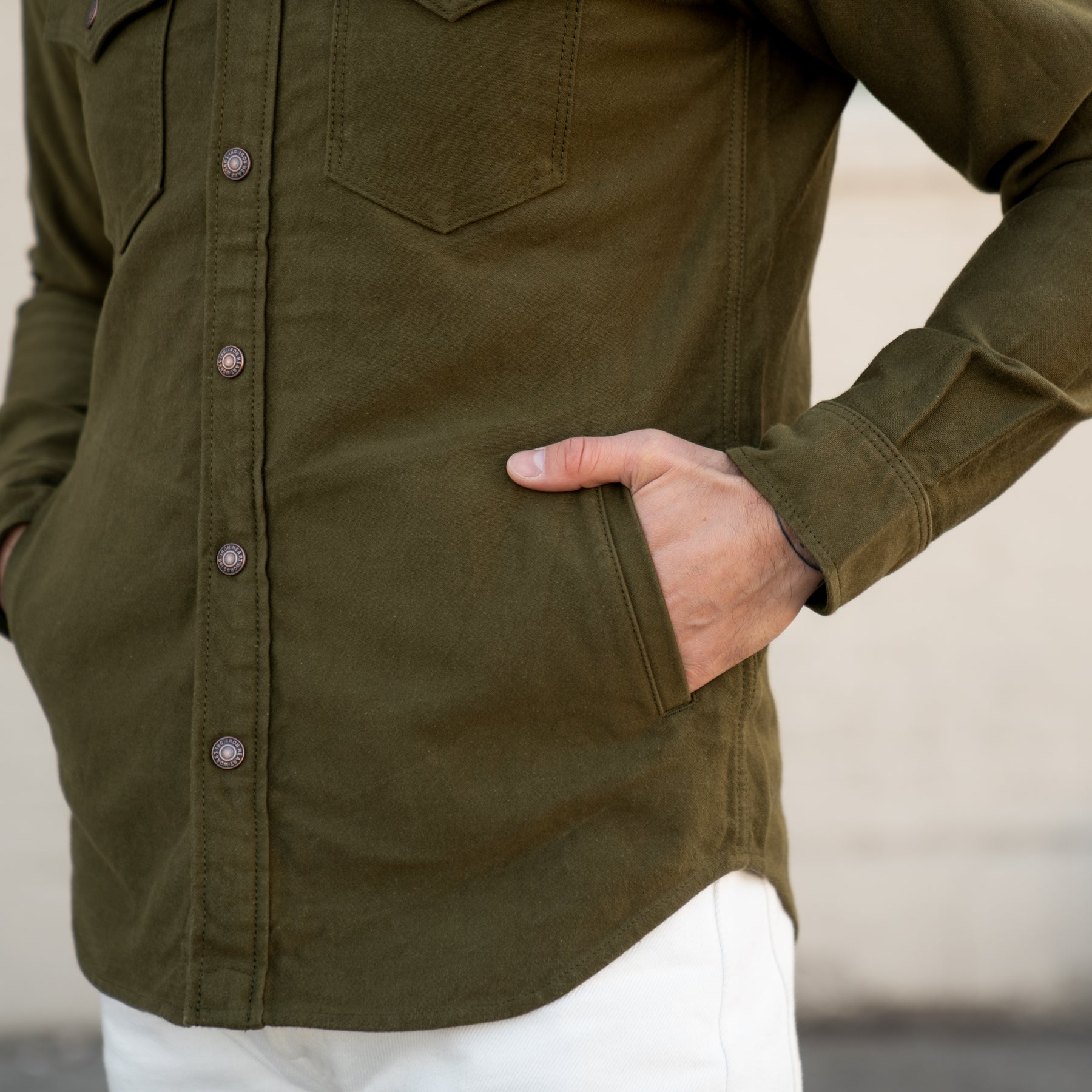 Iron Heart IHSH-331-ODG 12oz Moleskin CPO Shirt Olive