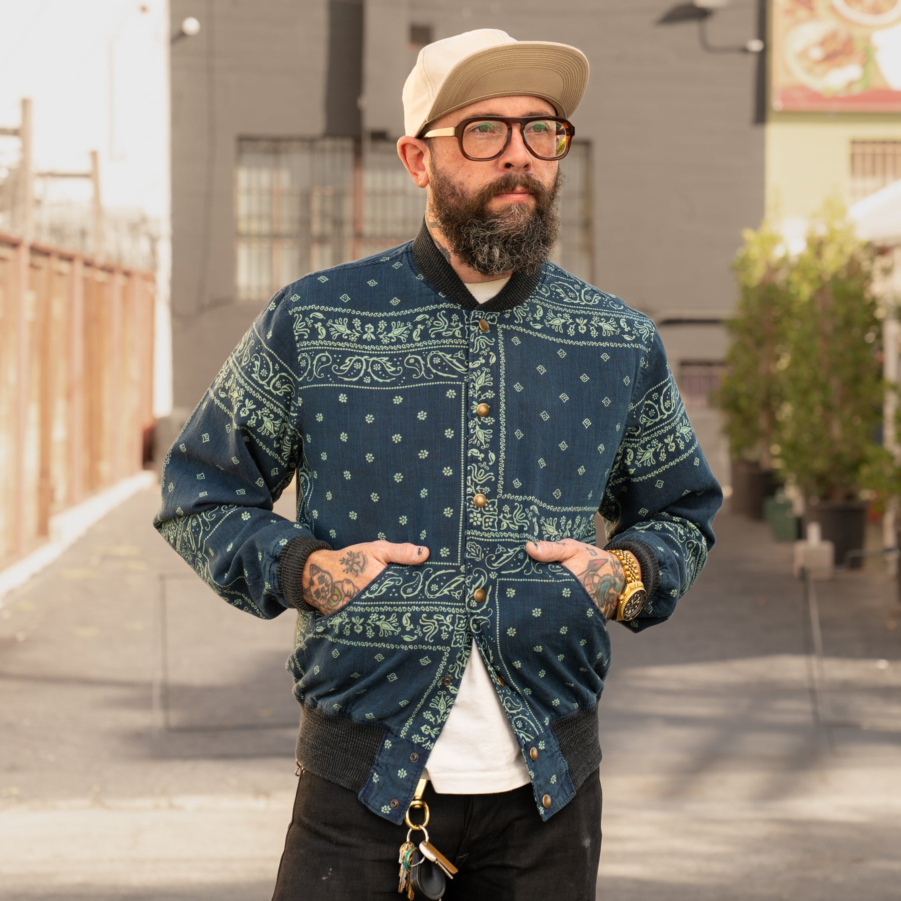 RRL Indigo Bandanna Bomber Jacket