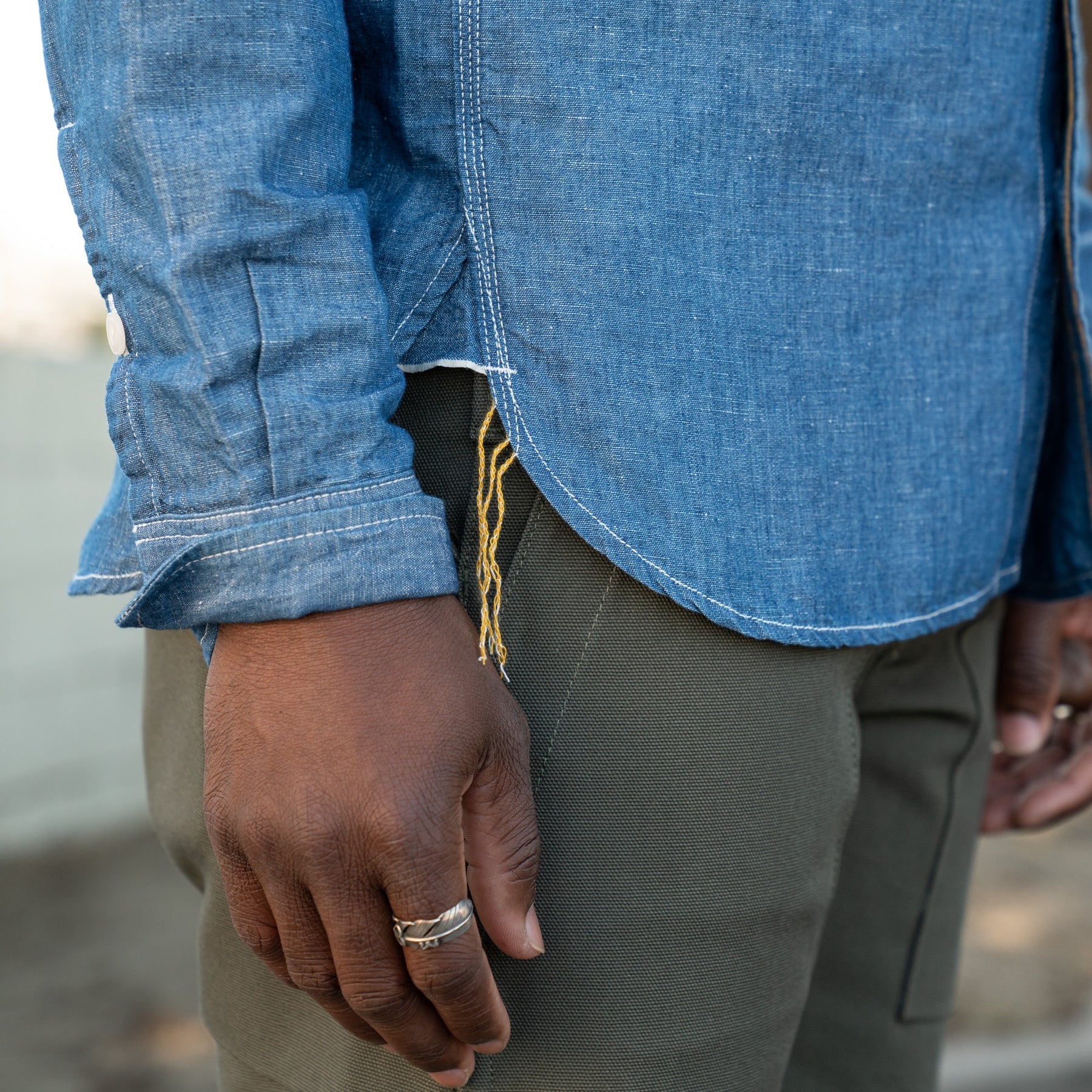 Iron Heart IHSH-222-IND 5oz Selvedge Cotton Linen Chambray Work Shirt Indigo
