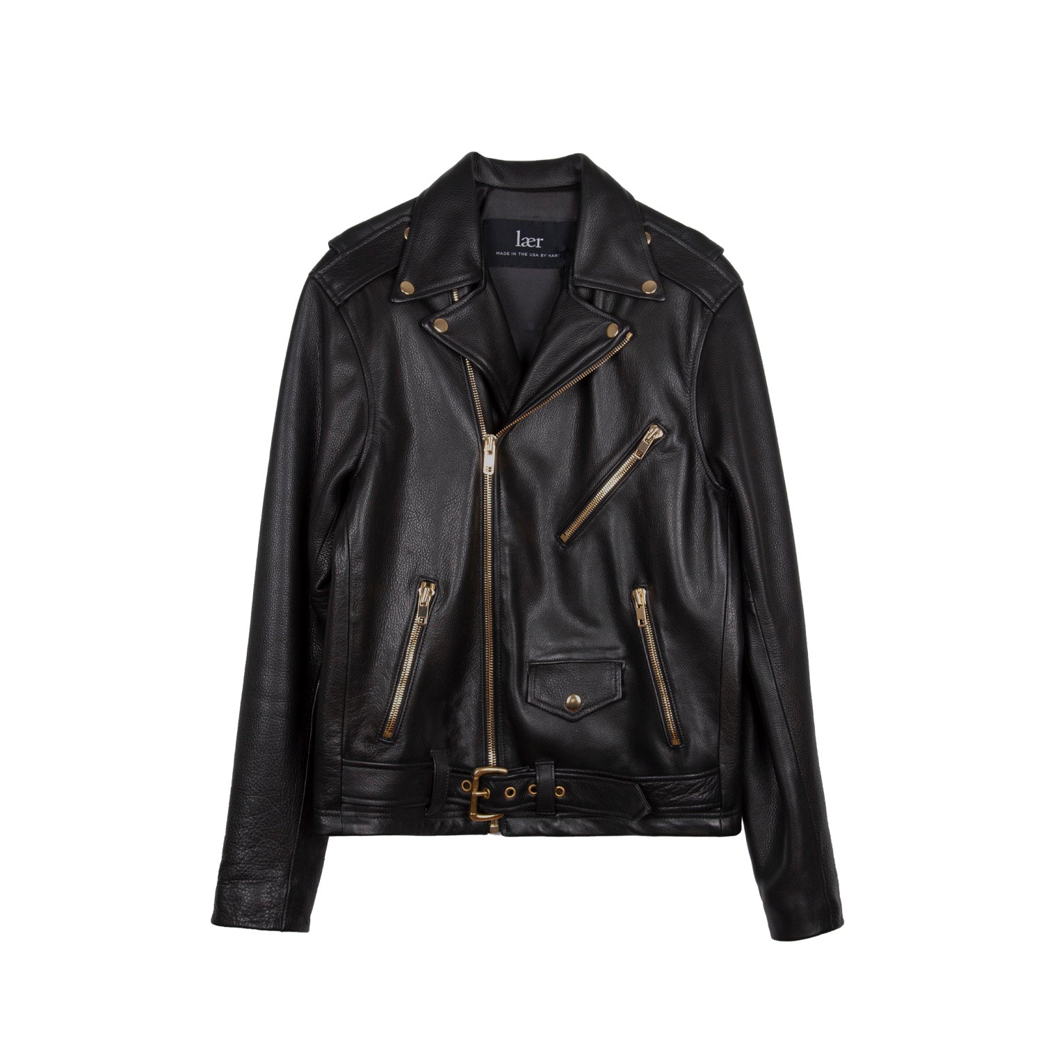 Lær Brand Classic Moto Jacket Black w/ Gold Hardware