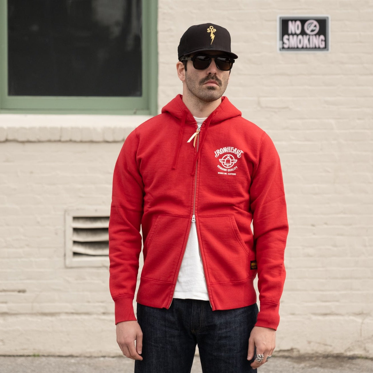Iron Heart IHSW-65-RED 14oz Ultra Heavyweight Loopwheel Cotton Zippered Hoodie Red