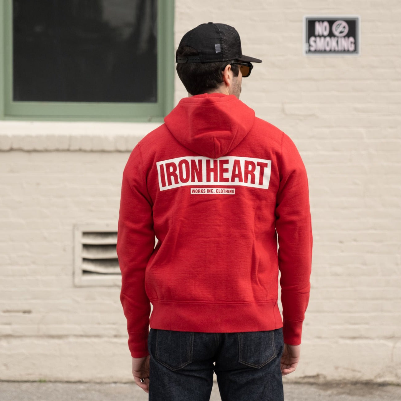 Iron Heart IHSW-65-RED 14oz Ultra Heavyweight Loopwheel Cotton Zippered Hoodie Red