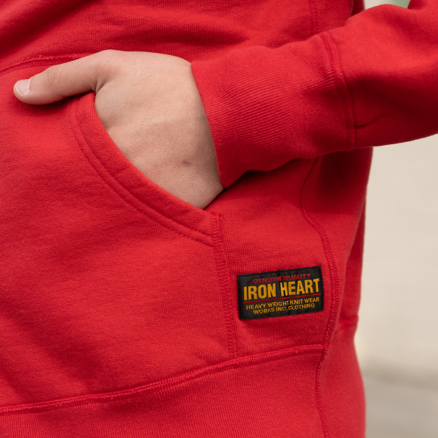 Iron Heart IHSW-65-RED 14oz Ultra Heavyweight Loopwheel Cotton Zippered Hoodie Red