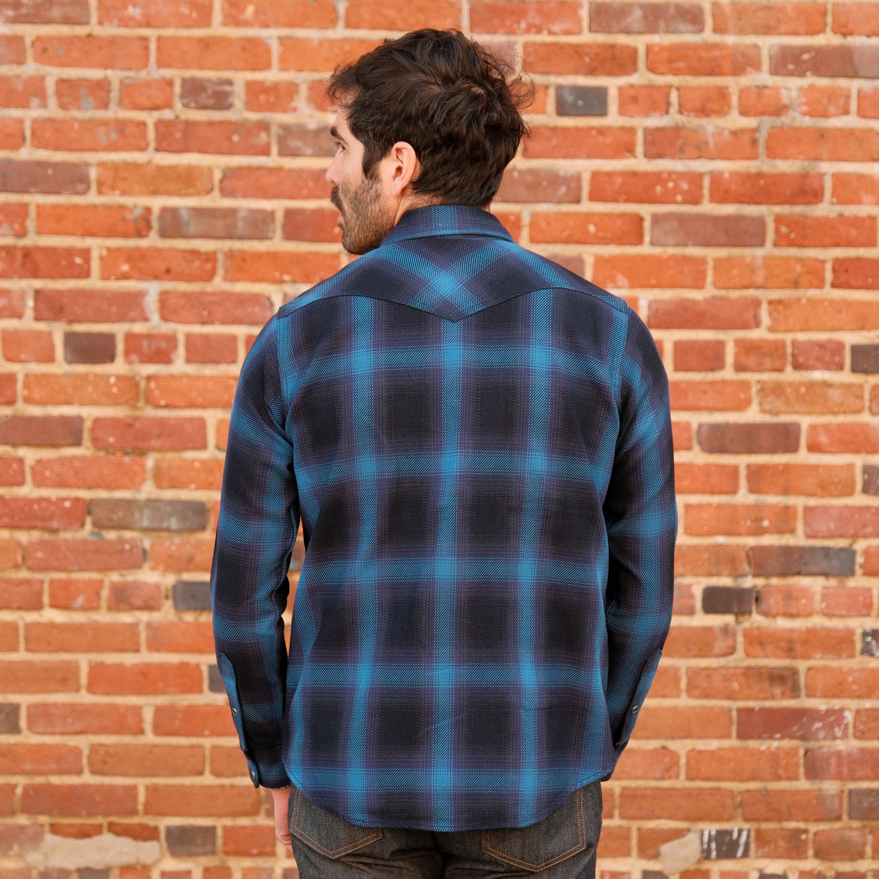 Iron Heart IHSH-348-IND 9oz Selvedge Ombré Check Western Shirt Indigo