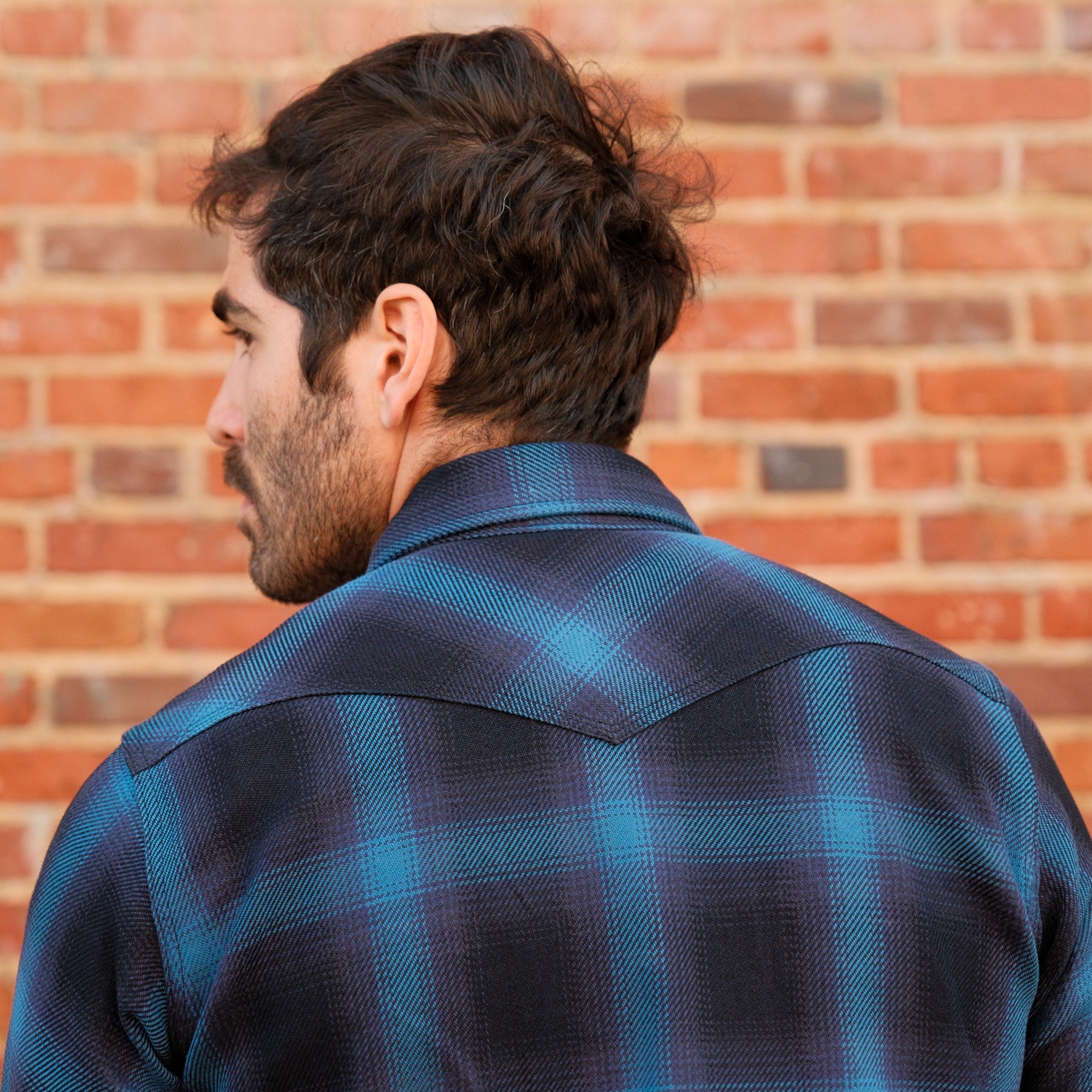 Iron Heart IHSH-348-IND 9oz Selvedge Ombré Check Western Shirt Indigo