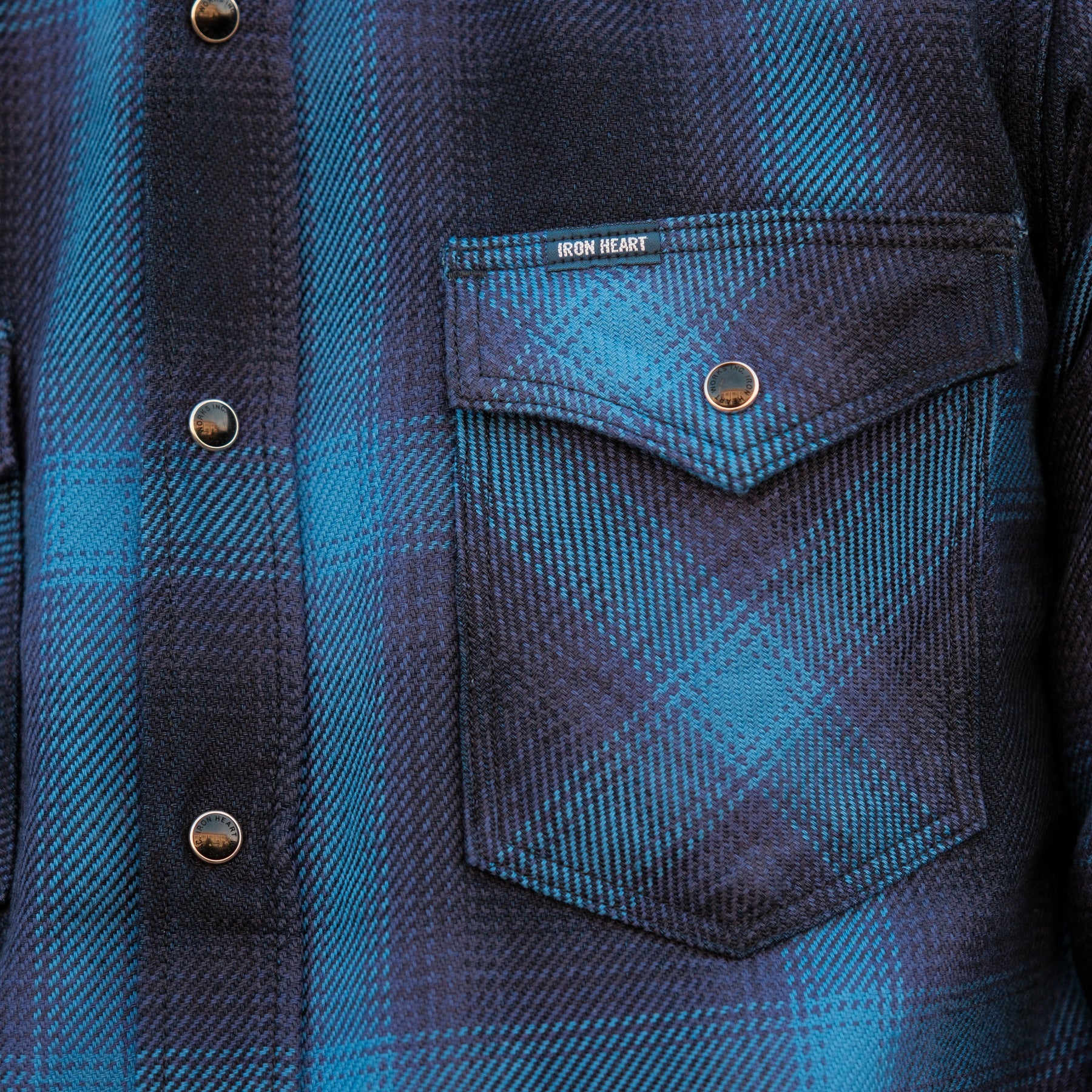 Iron Heart IHSH-348-IND 9oz Selvedge Ombré Check Western Shirt Indigo