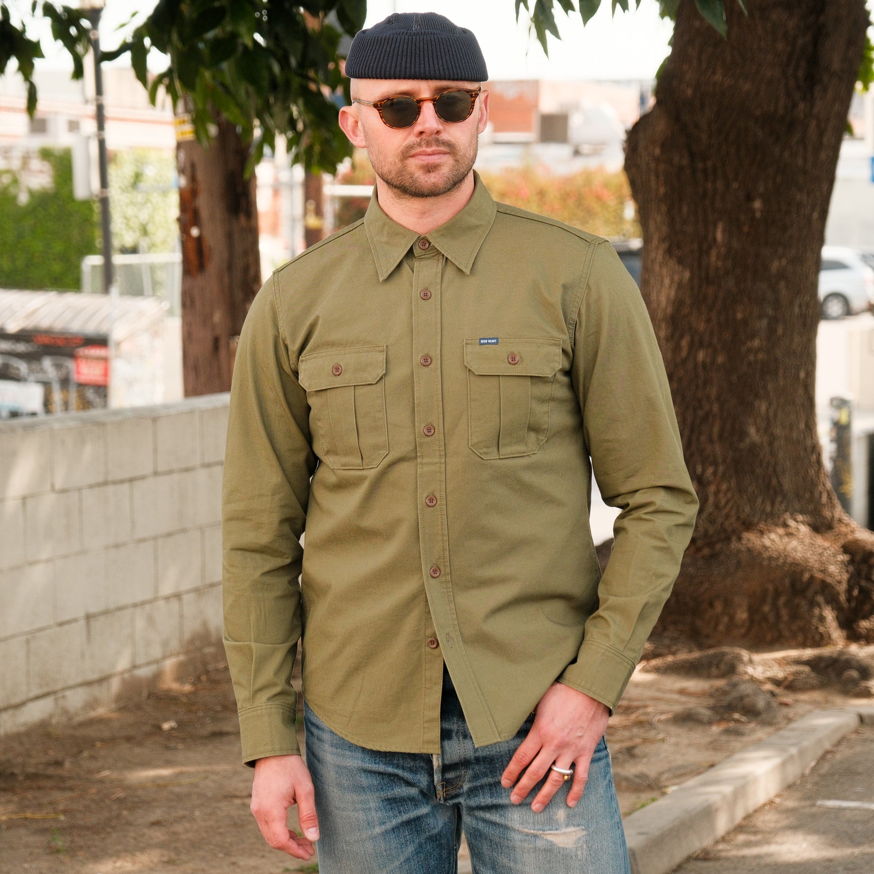 Iron Heart IHSH-354-ODG 9oz Military Shirt Olive Drab Green