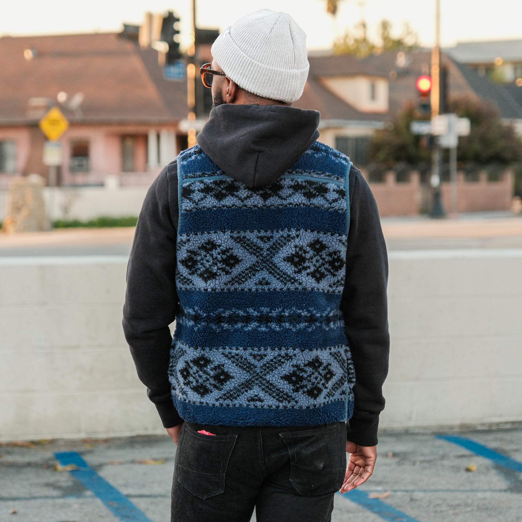 Fair Isle Pile Fleece Vest Blue/ Multi