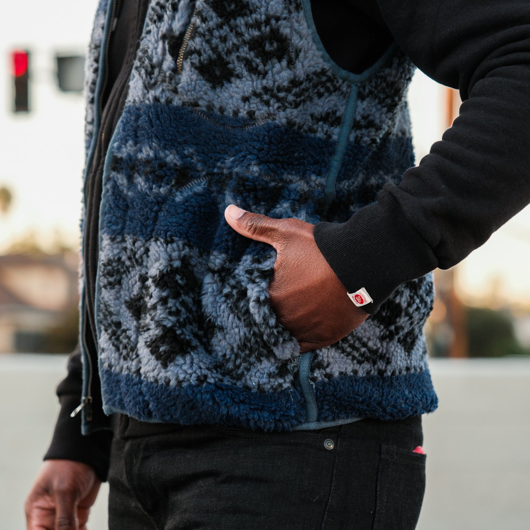 Fair Isle Pile Fleece Vest Blue/ Multi