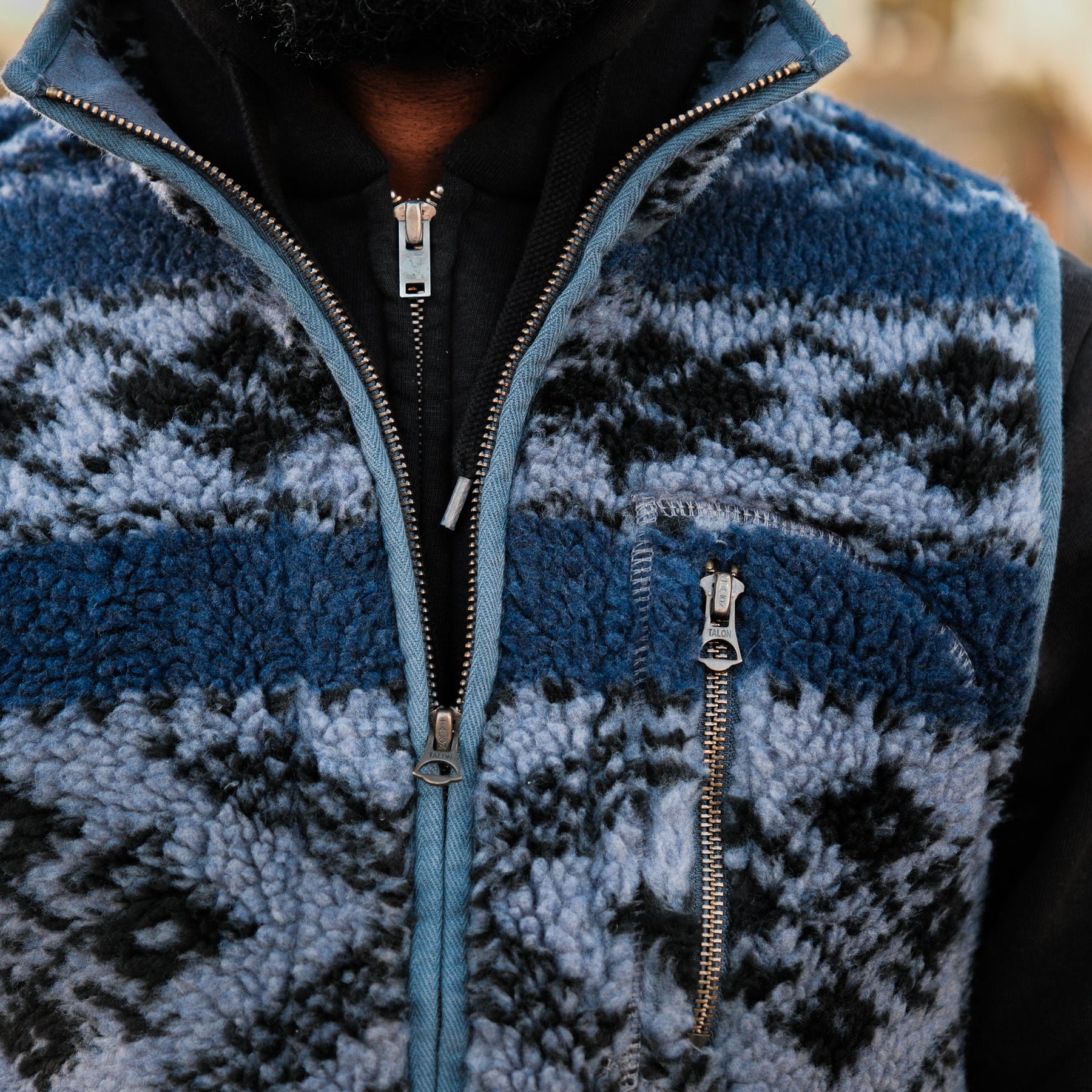 Fair Isle Pile Fleece Vest Blue/ Multi