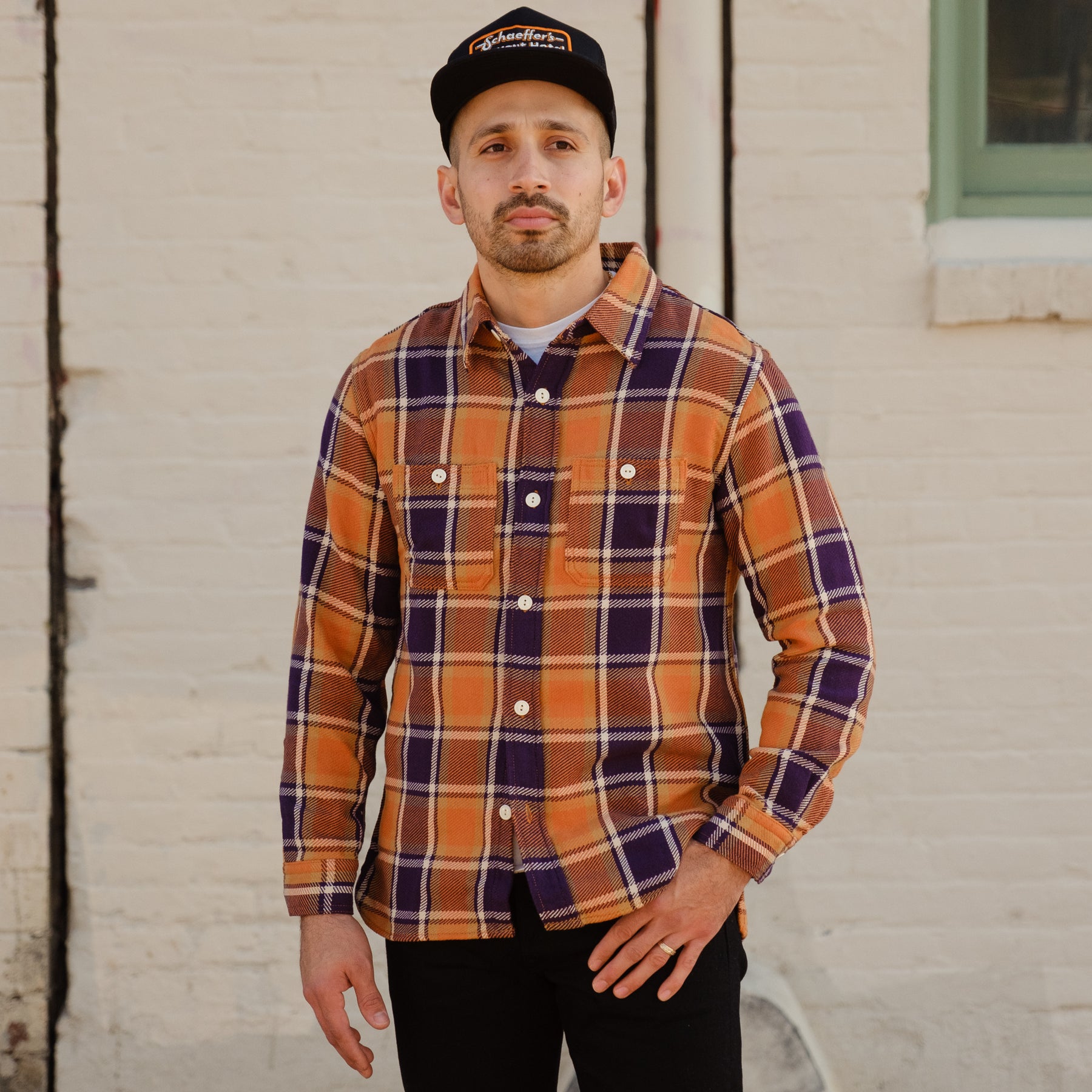 Full Count 4070 Original Check Cotton Flannel Dull Orange x Purple