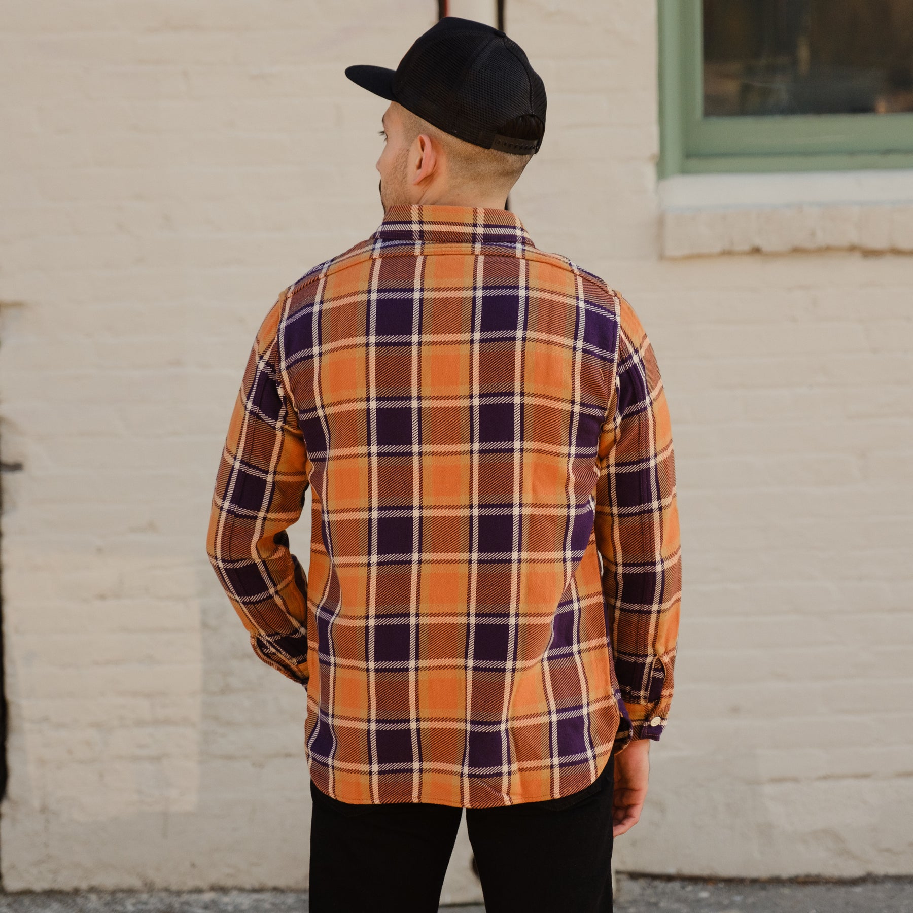Full Count 4070 Original Check Cotton Flannel Dull Orange x Purple