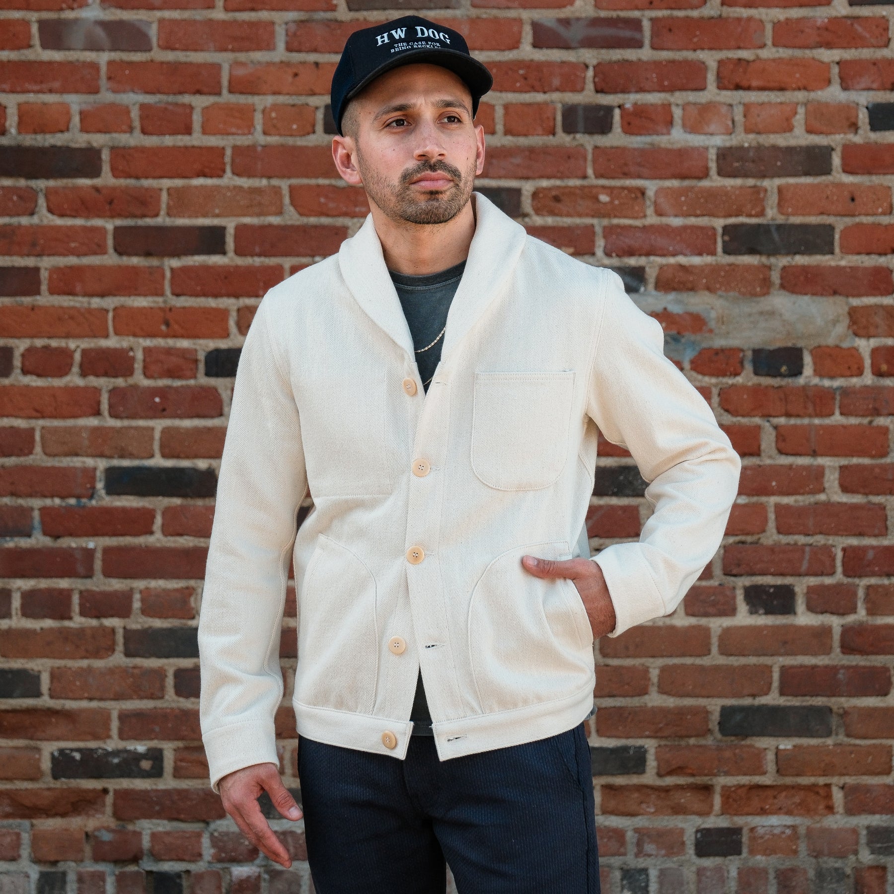 Supply Jacket Shawl Collar Knit Denim Natural
