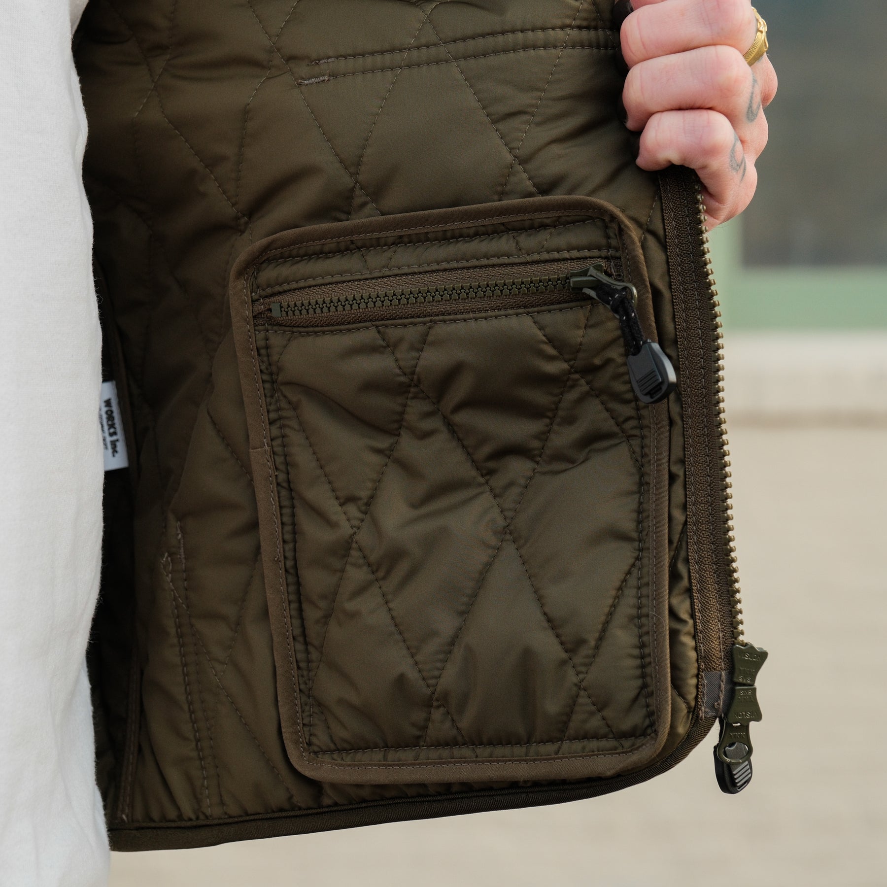 Iron Heart IHJ-118-OLV Collarless Lightweight Quilted Jacket Olive
