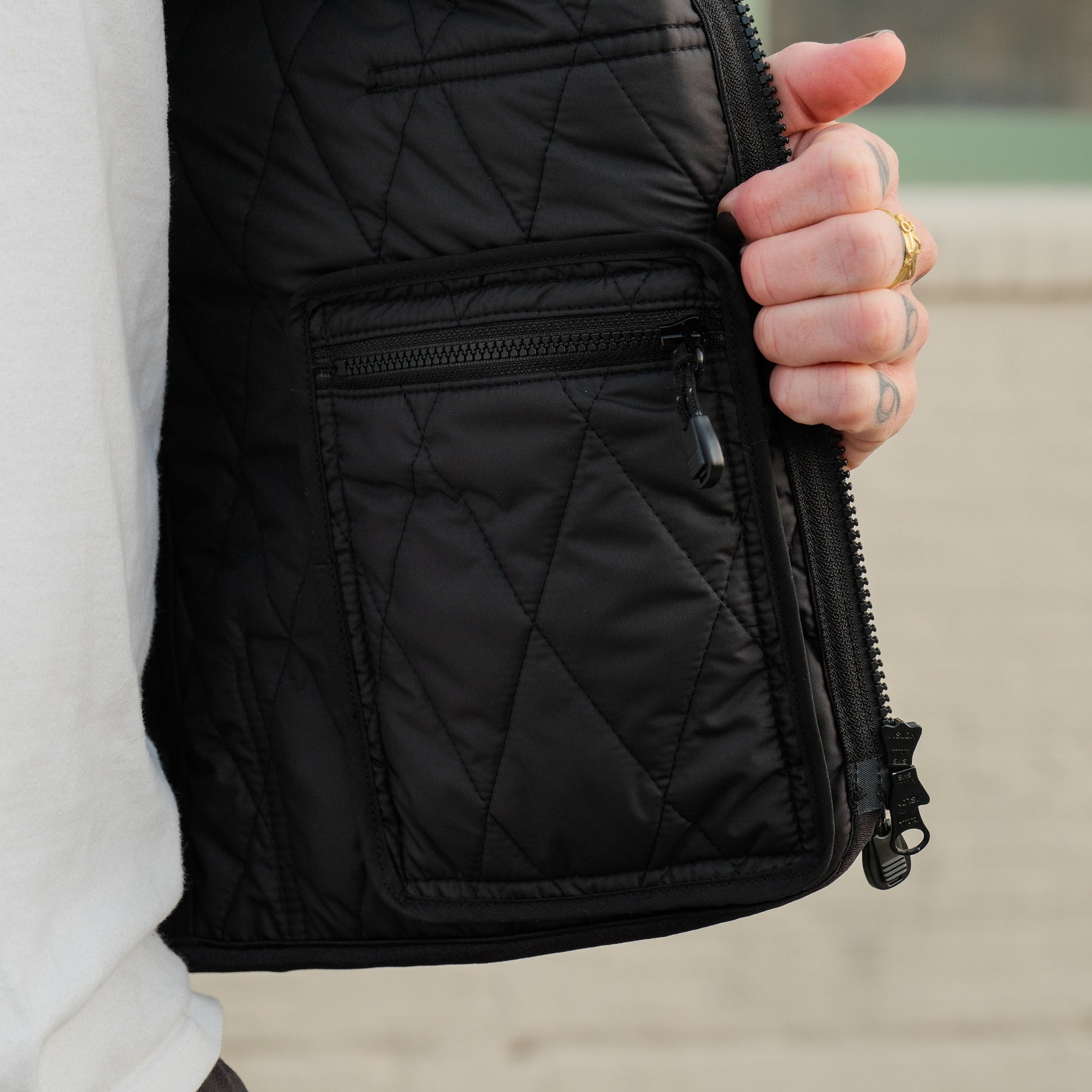 Iron Heart IHJ-118-BLK Collarless Lightweight Quilted Jacket Black