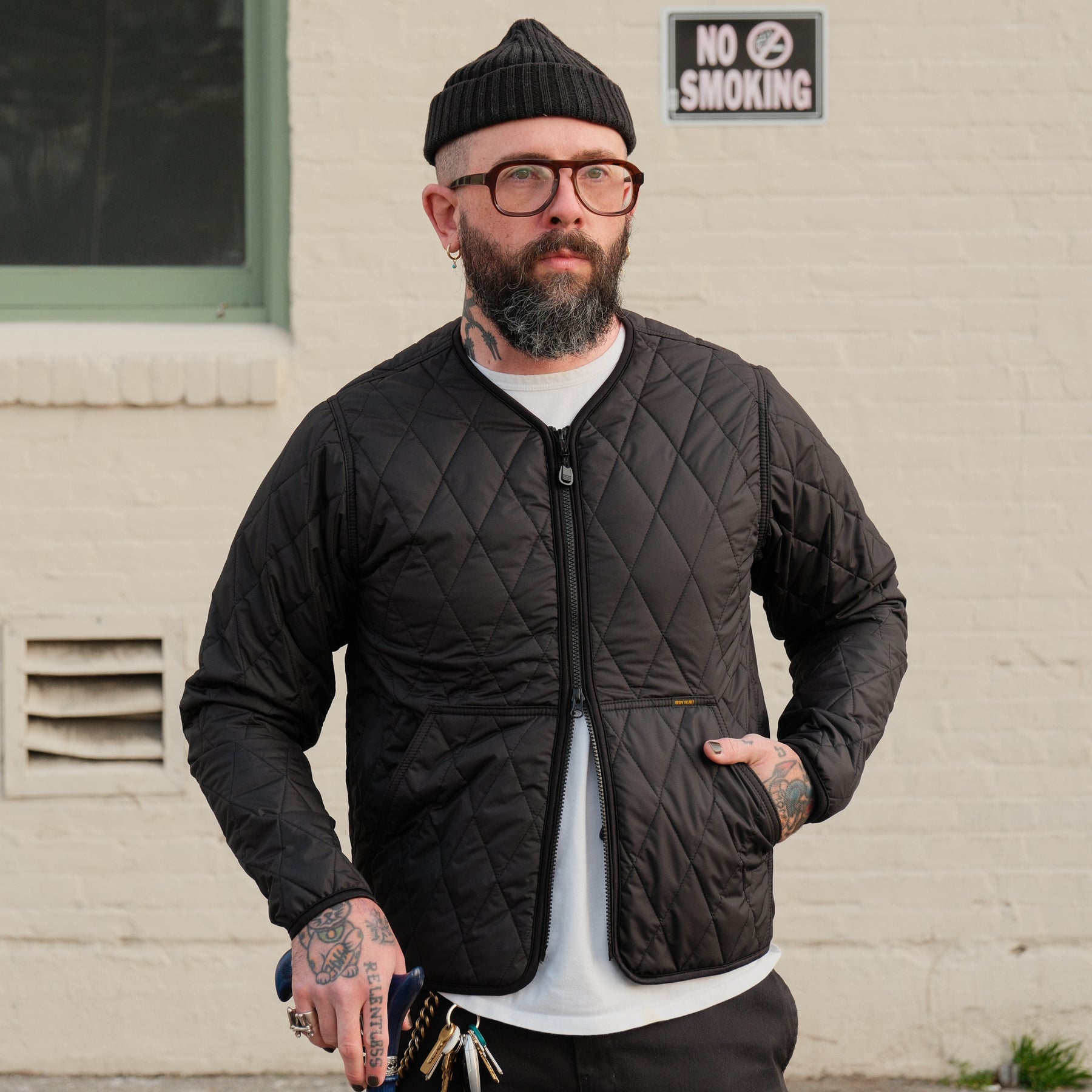 Iron Heart IHJ-118-BLK Collarless Lightweight Quilted Jacket Black