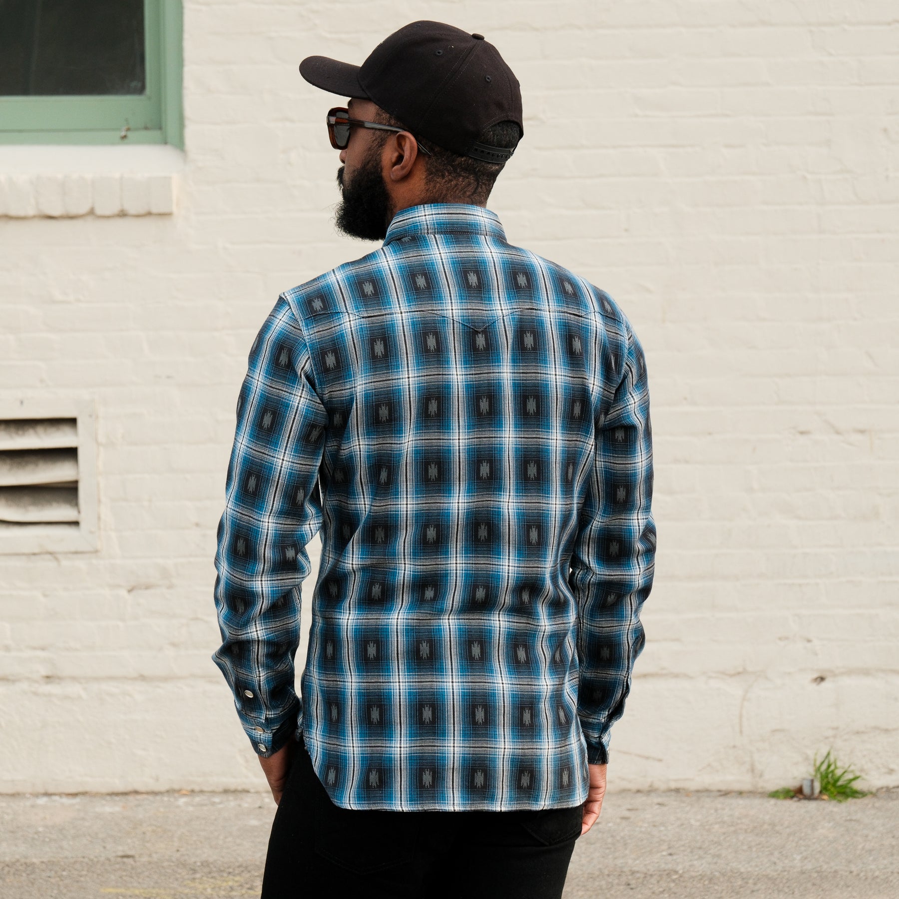 The Flat Head FN-SNW-004L Native Check Western Shirt Blue